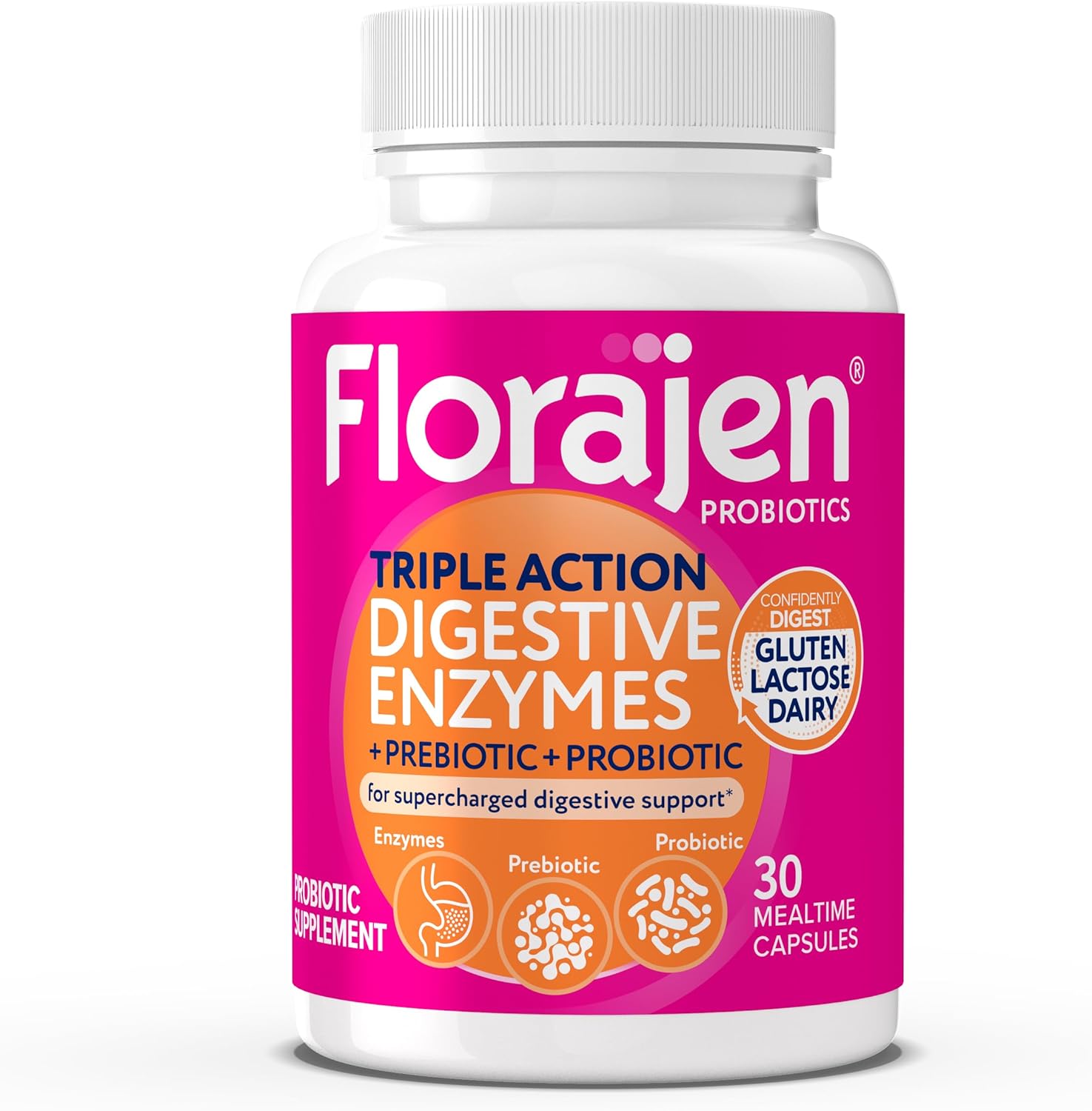 Digestive Enzymes with Probiotics and Prebiotics for Gut Health - Triple Action Formula - 30ct Bottle for Men and Women
