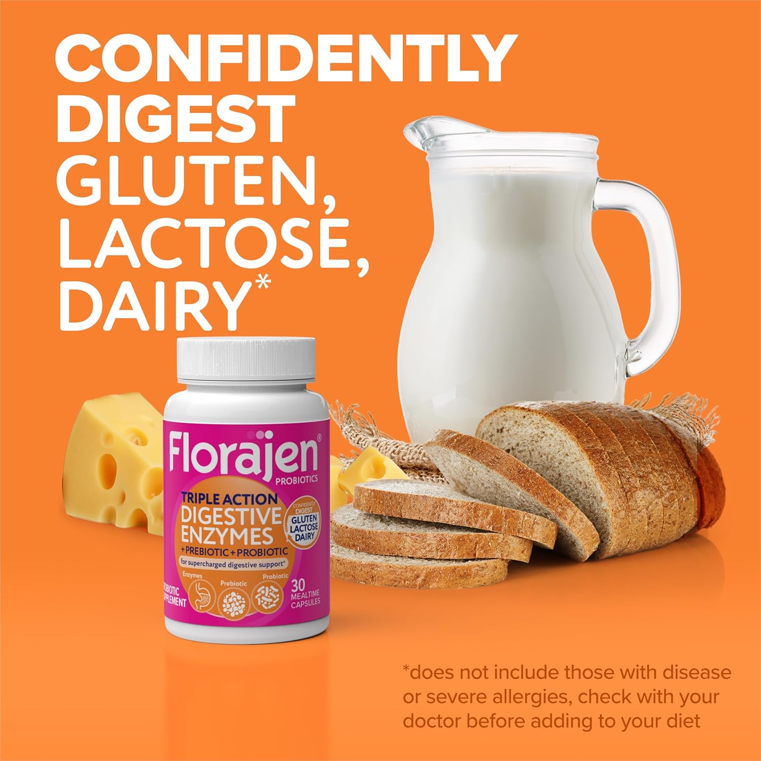 Digestive Enzymes with Probiotics and Prebiotics for Gut Health - Triple Action Formula - 30ct Bottle for Men and Women