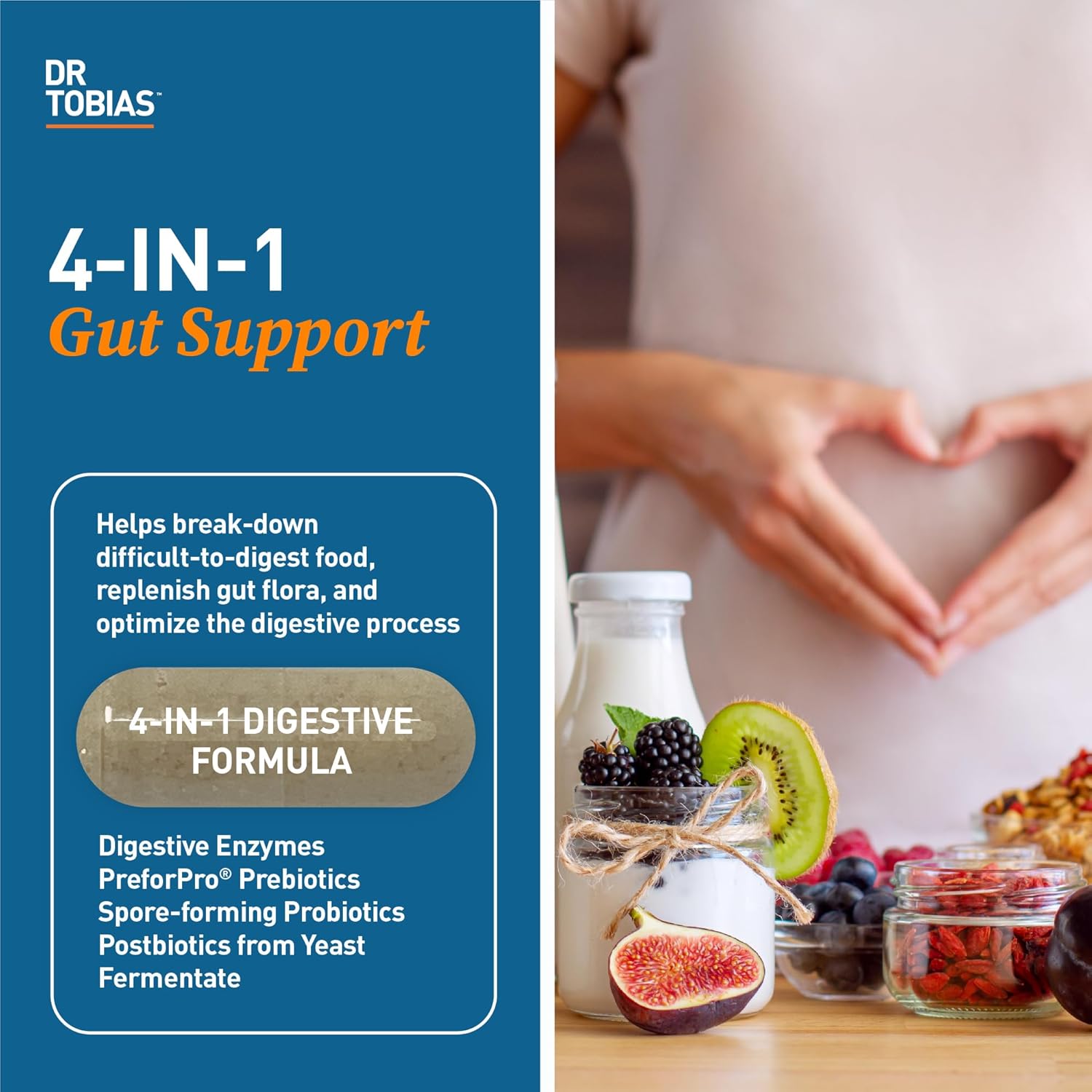 Digestive Enzymes with Probiotics, Prebiotics, & Postbiotics for Improved Digestion & Immune Support - 60 Capsules