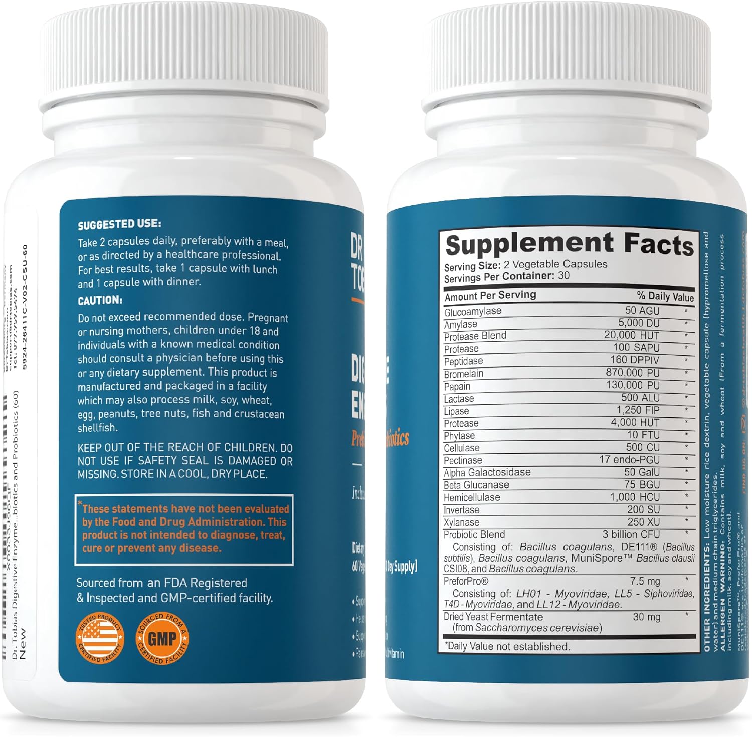 Digestive Enzymes with Probiotics, Prebiotics, & Postbiotics for Improved Digestion & Immune Support - 60 Capsules