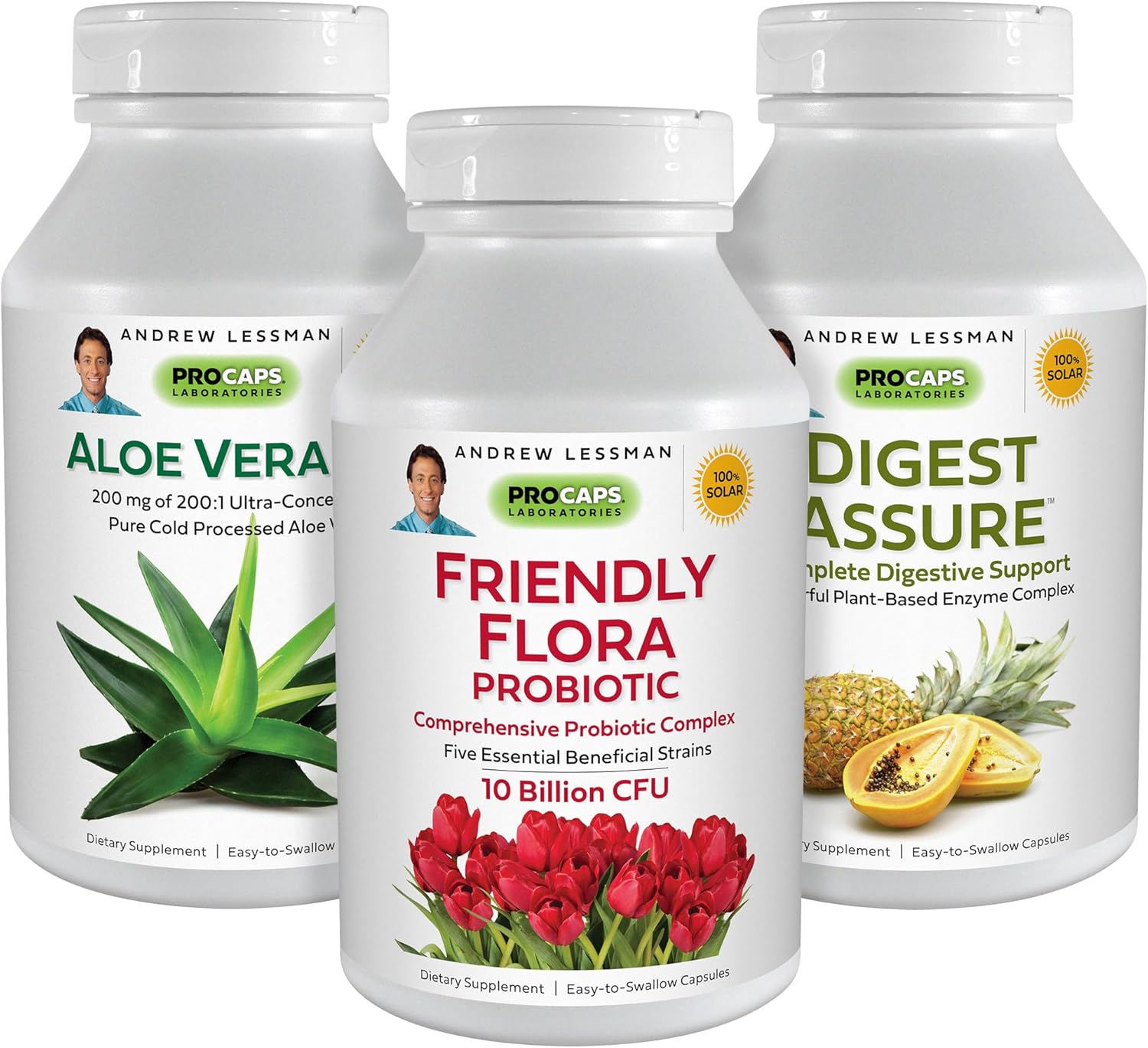 Digestive Health Bundle - 540 Capsules - Includes Digest Assure, Aloe Vera-200, and Friendly Flora Probiotic - Supports Digestive System