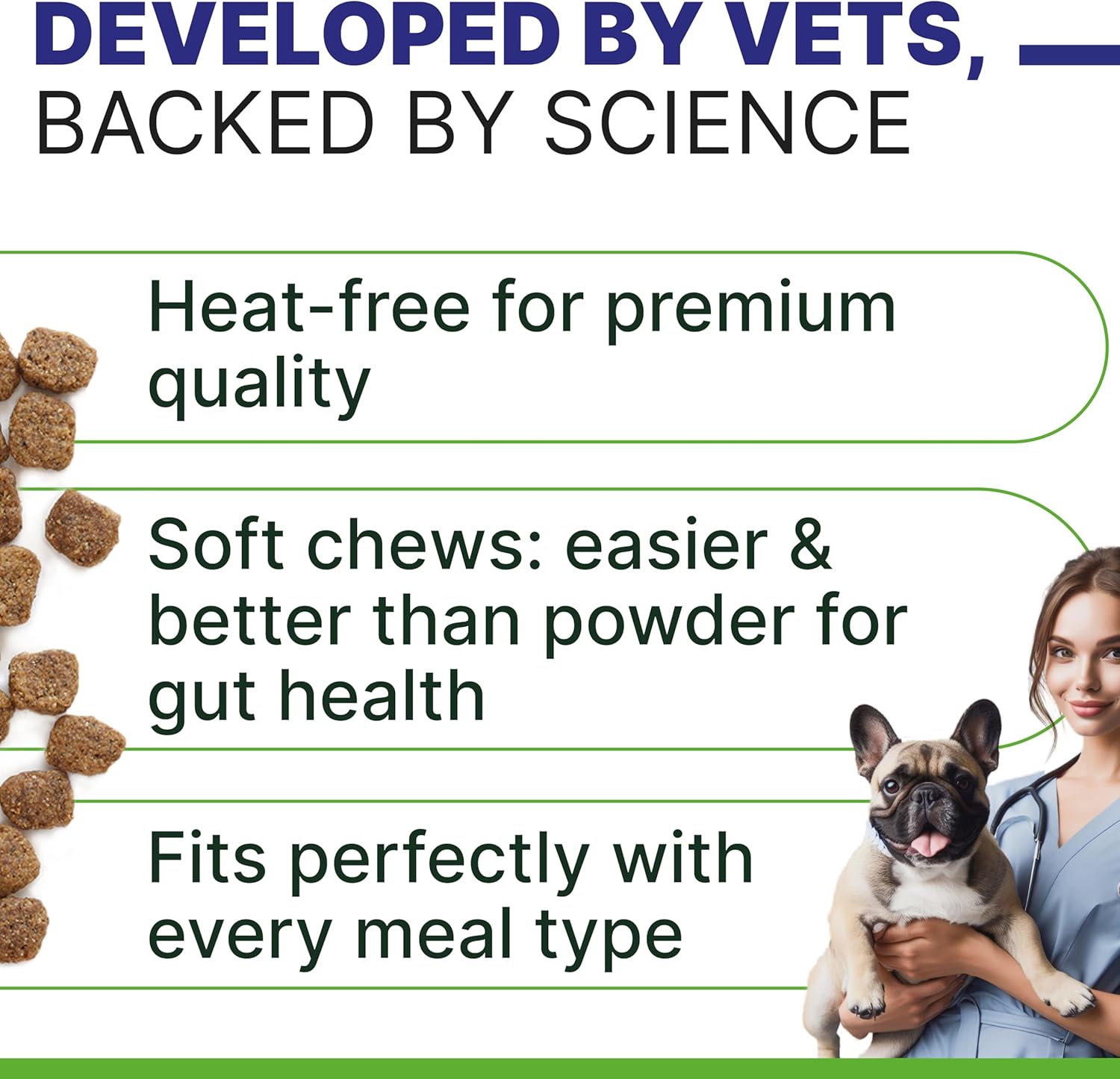 Digestive Health Chews for Dogs | Probiotics & Enzymes for Allergies, Itchy Skin, Diarrhea, Gas Relief | Prebiotics Fiber Supplement - 120 Treats