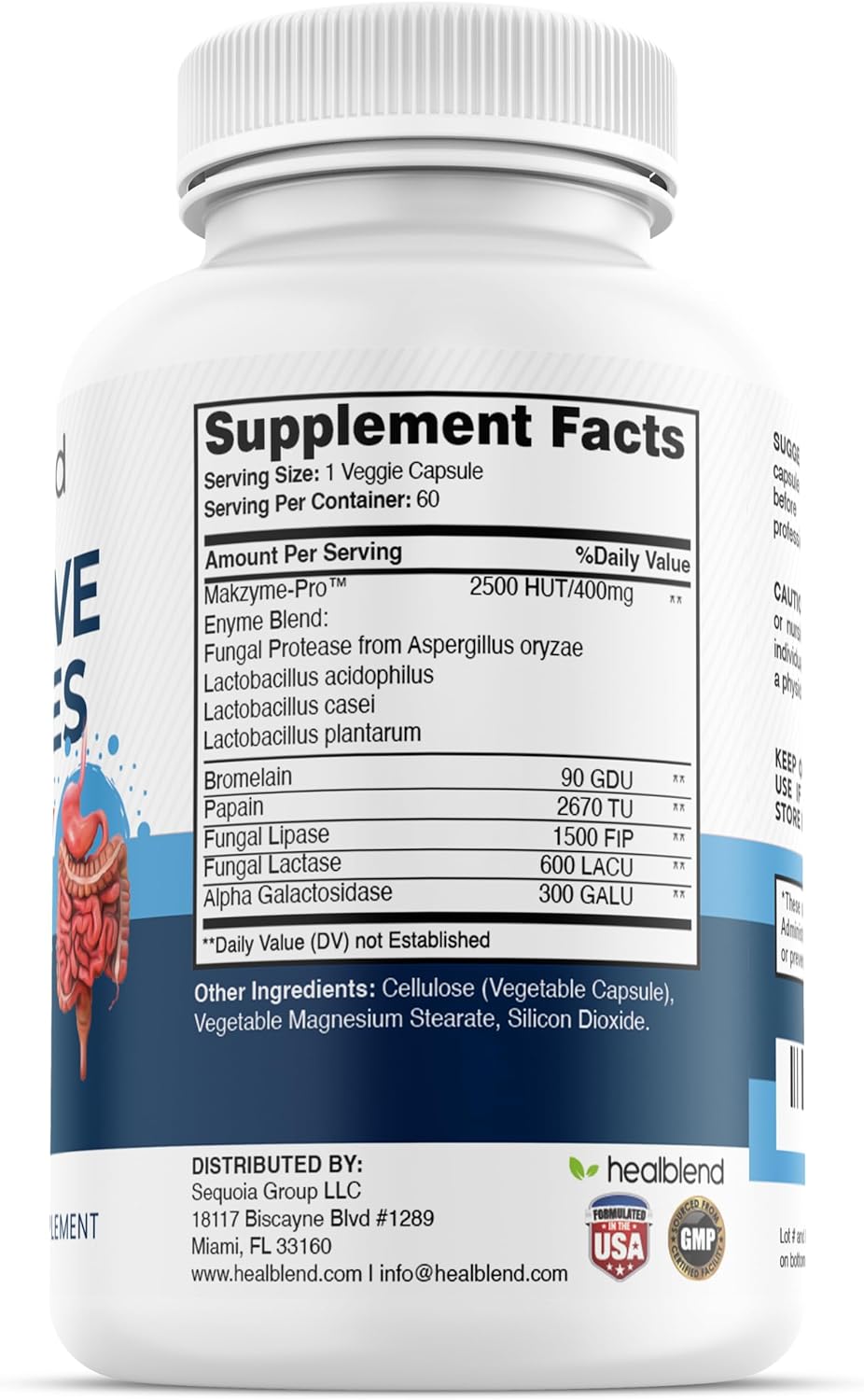 Digestive Health Enzyme Blend Supplement with Probiotics - 60 Capsules for Enhanced Digestion