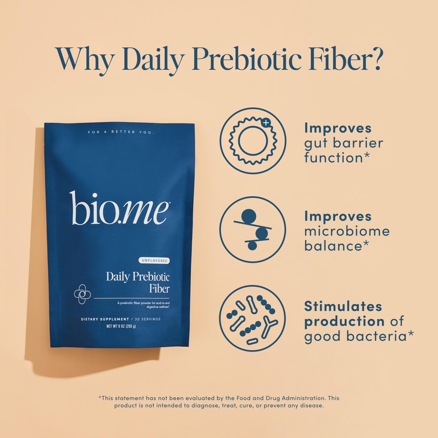 Digestive Health Fiber Supplement Powder with Prebiotics - Non-GMO & Gluten Free Soluble Fiber - 30 Servings