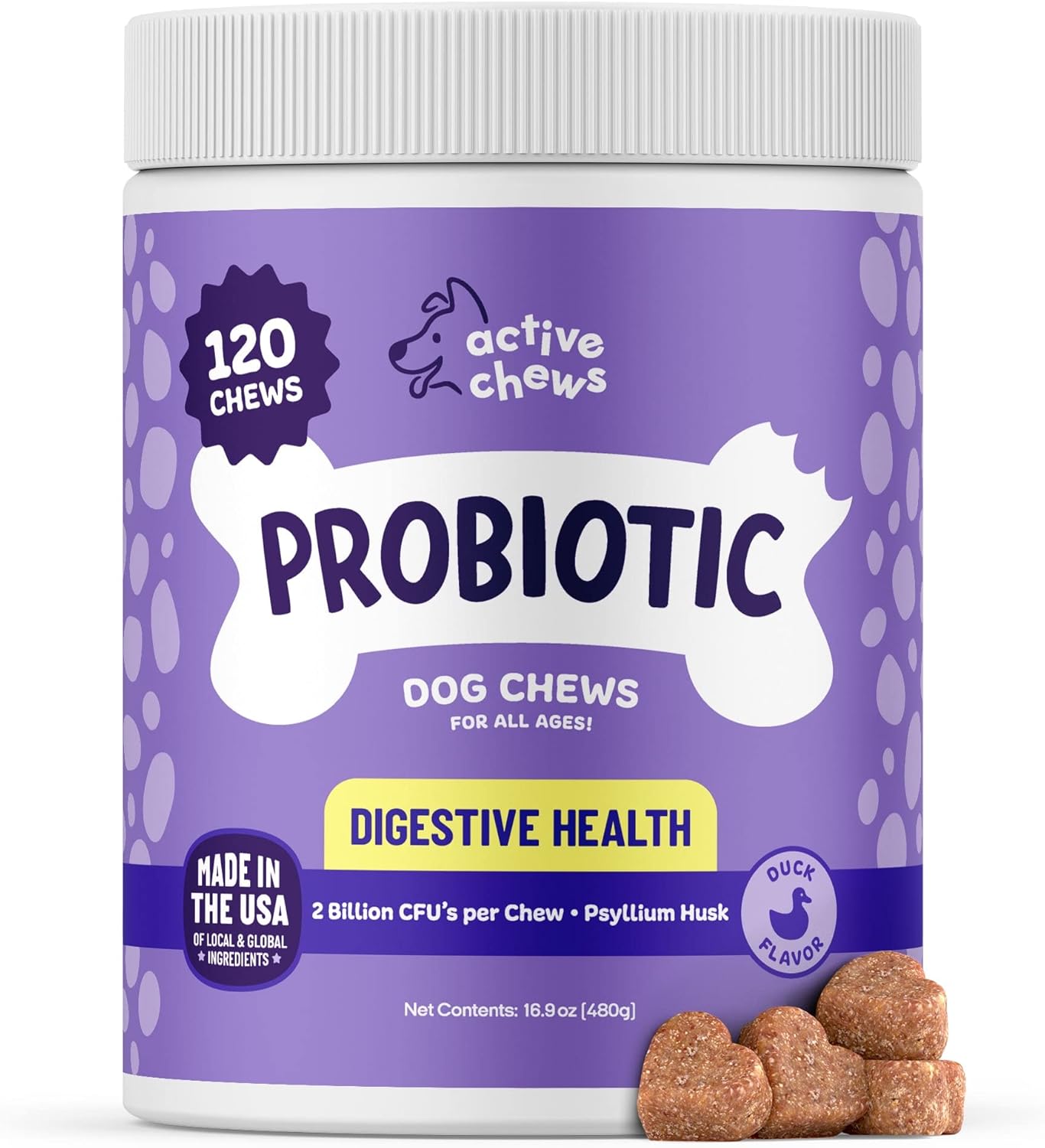 Digestive Health Probiotic Chews for Dogs with Fiber - 120 ct Puppy Probiotics for Diarrhea and Gut Health