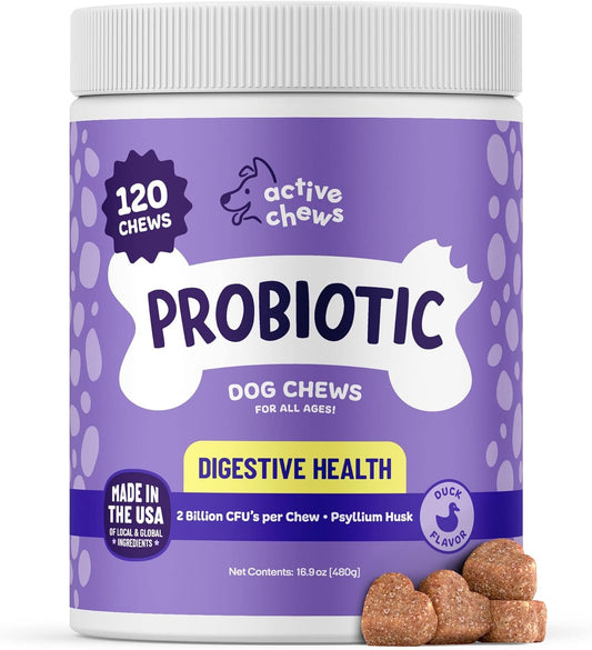 Digestive Health Probiotic Chews for Dogs with Fiber - 120 ct Puppy Probiotics for Diarrhea and Gut Health