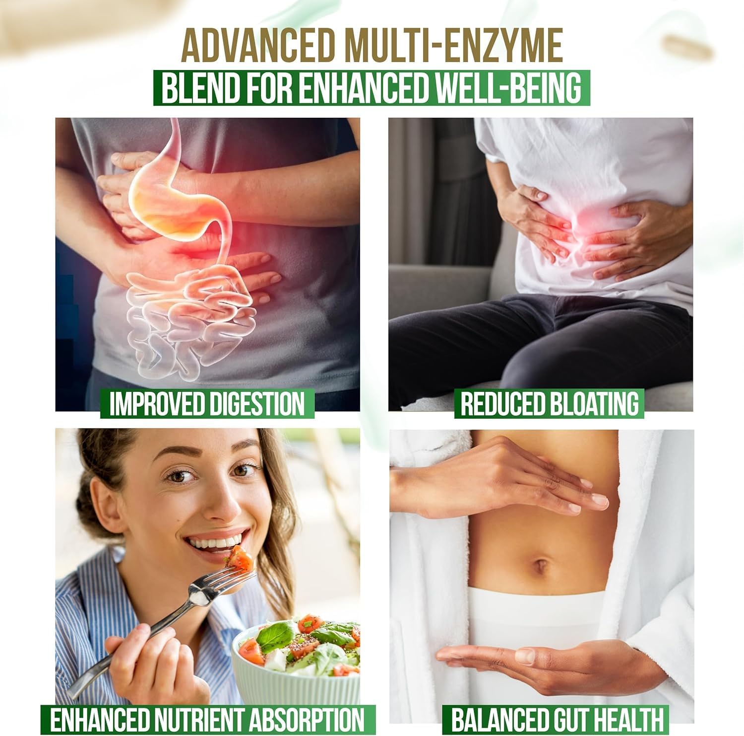 Digestive Health Probiotics & Enzymes with Prebiotics - Bloating Relief for Women & Men - Gut Digestion Support - 30 Capsules