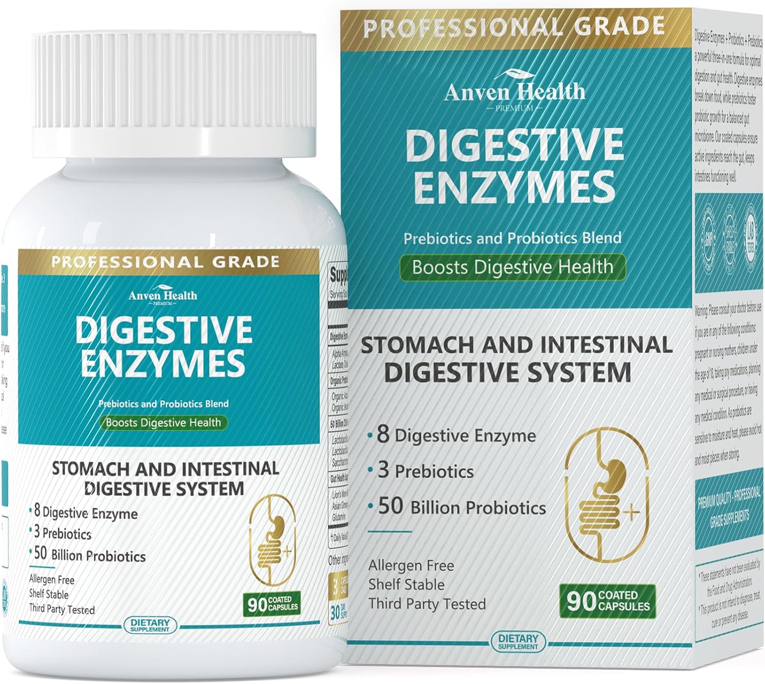 Digestive Health Probiotics for Women & Men - Enzymes, Prebiotic, Constipation Relief - 90 Capsules