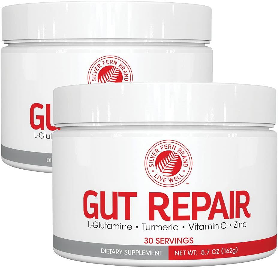 Digestive Health Supplement Powder with L-Glutamine, Curcumin, Zinc & Vitamin C for Gut Repair (2 Tubs - 60 Servings)