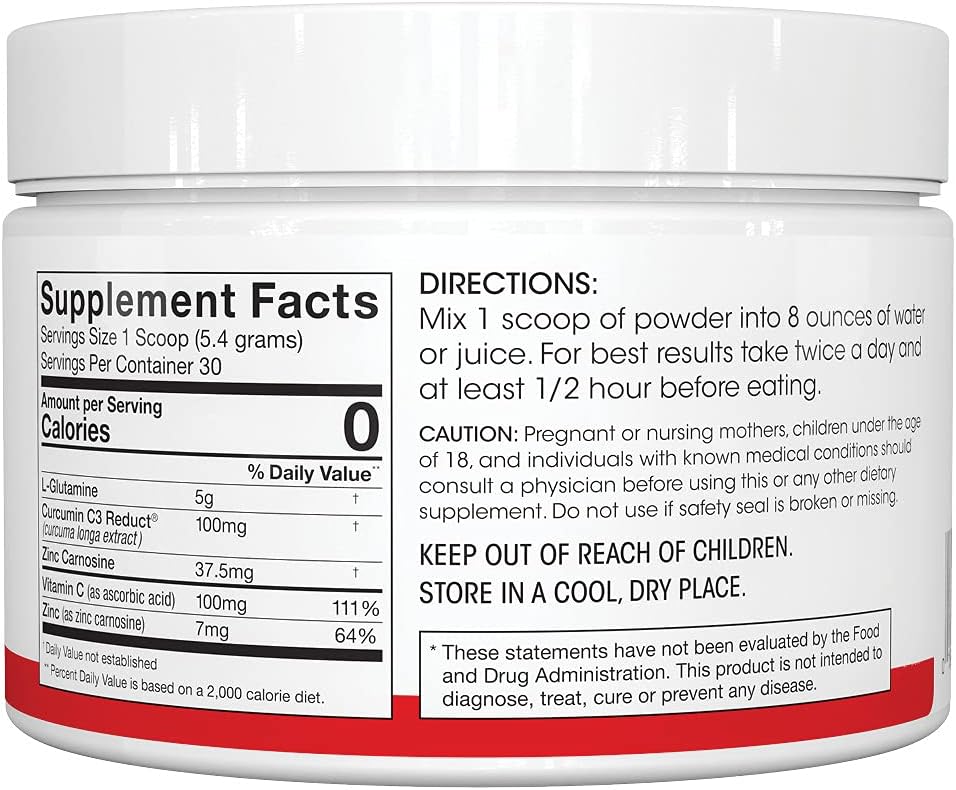 Digestive Health Supplement Powder with L-Glutamine, Curcumin, Zinc & Vitamin C for Gut Repair (2 Tubs - 60 Servings)
