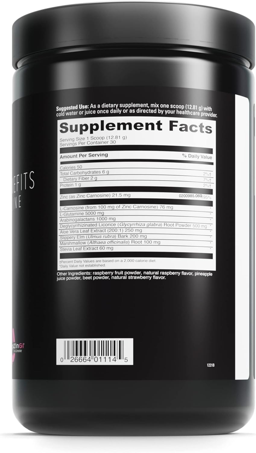 Digestive Health Supplement Powder with Zinc & L-Glutamine for Men & Women - Immune System Support - Gut Health - 30 Servings