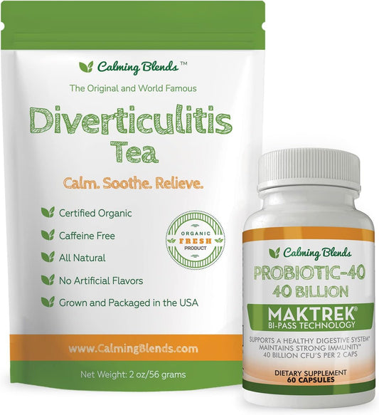 Digestive Health Support: Diverticulitis Tea & Probiotic Capsules (40 Billion CFU, 60 Count)