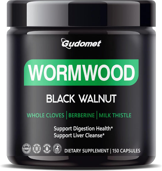 Digestive Health Support Supplement with Wormwood, Black Walnut, Cloves, Berberine, Milk Thistle, Ginger - Liver Cleanse -150 Capsules USA