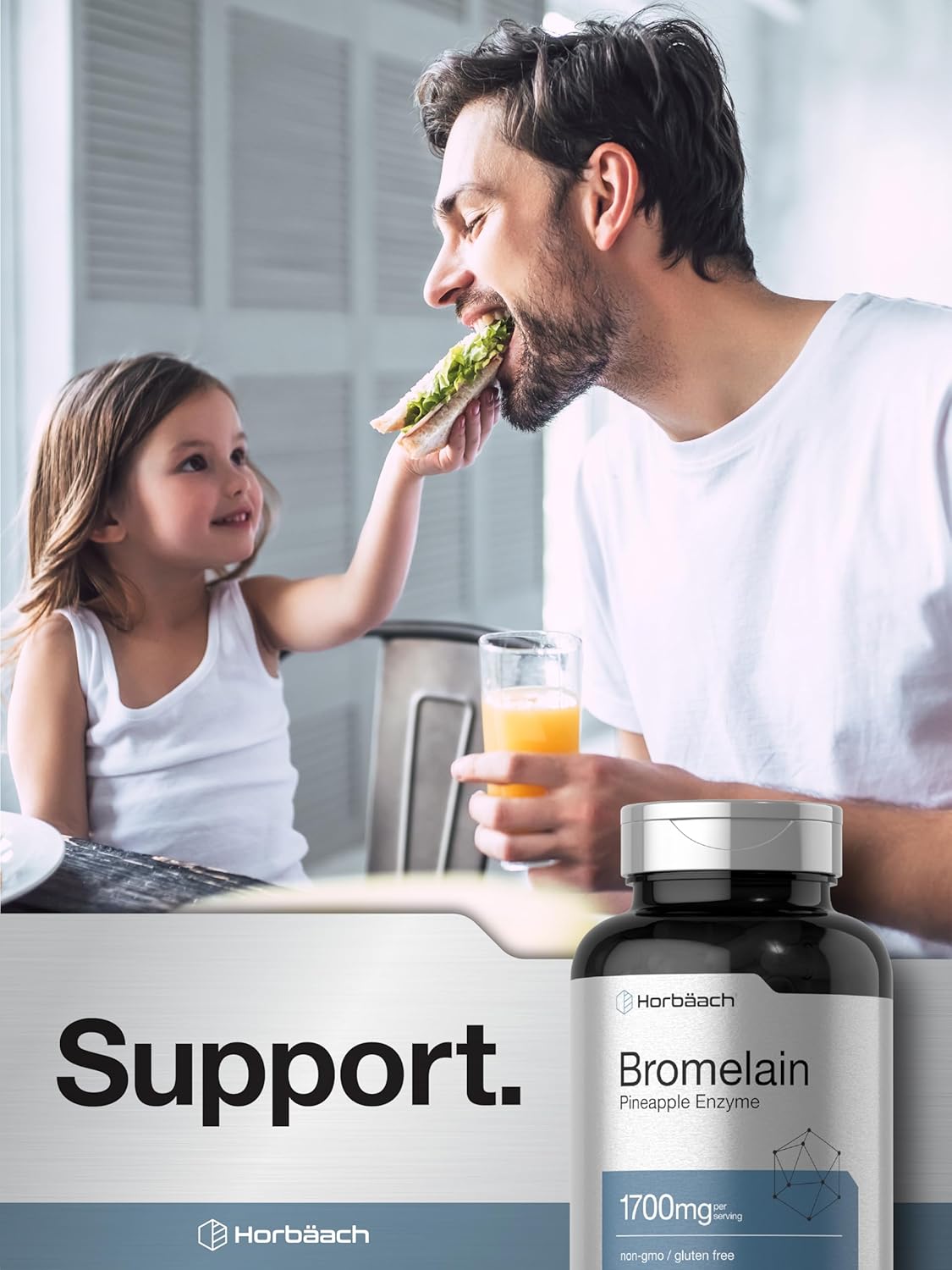 Digestive Health Support with Horbäach Bromelain 1700mg Capsules - 120 Count, Pineapple Enzyme, Non-GMO, Gluten Free