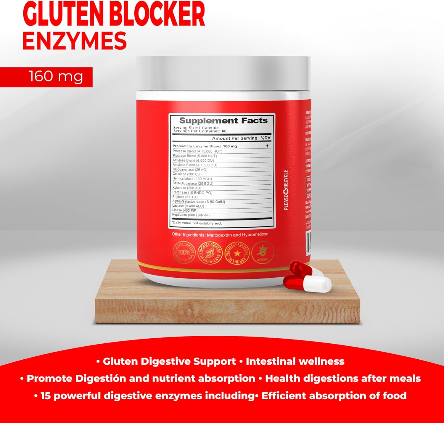 Digestive Multi Enzyme Ultra Blend Supplement - Gluten Digestive Support for Gut Health & Nutrient Absorption - 60 Day Supply, Vegetarian Formula