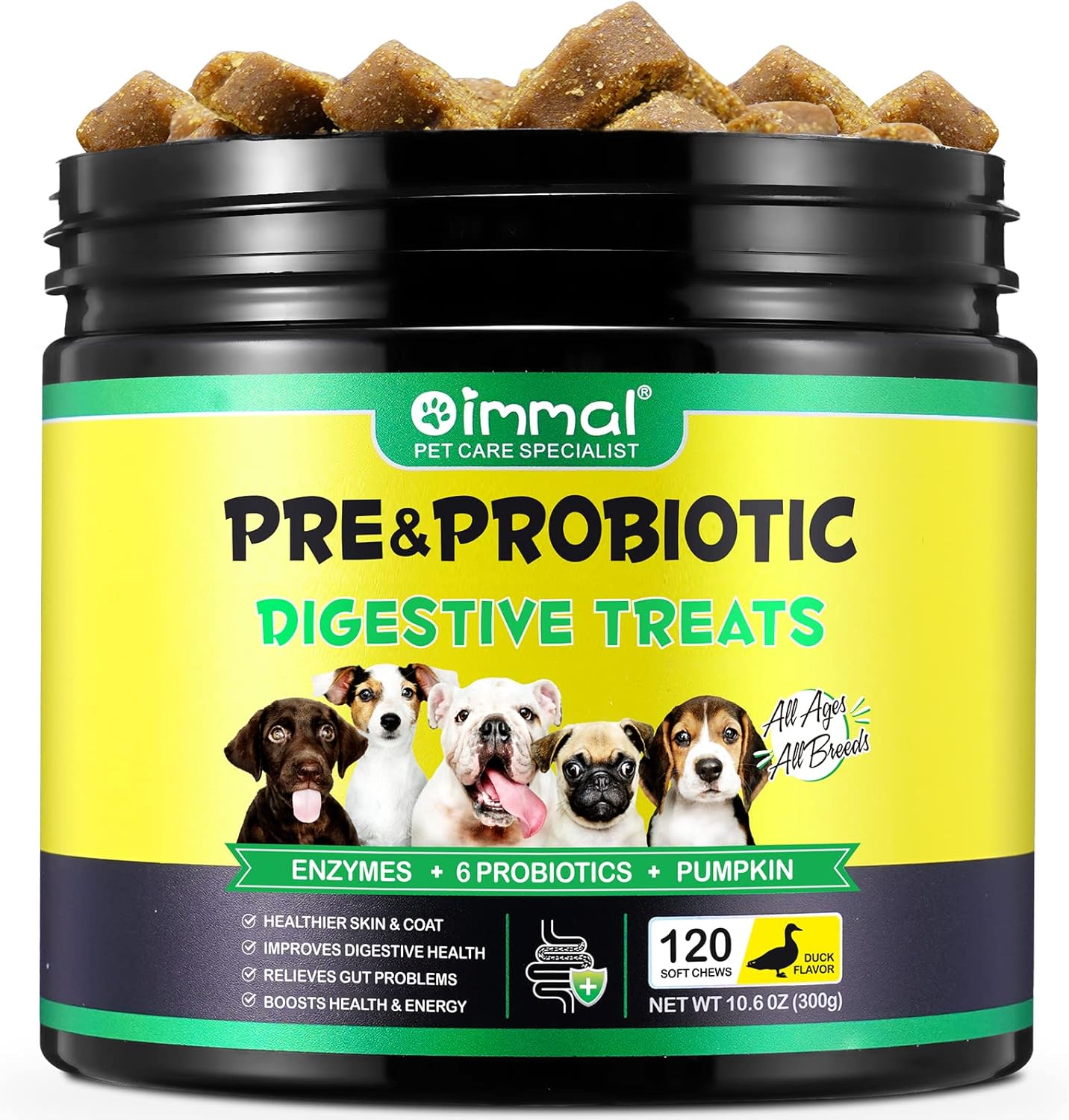 Digestive Probiotic Soft Chews with Omega-3 & 6 for Dogs - Vitamin Enriched Dog Probiotics & Enzymes