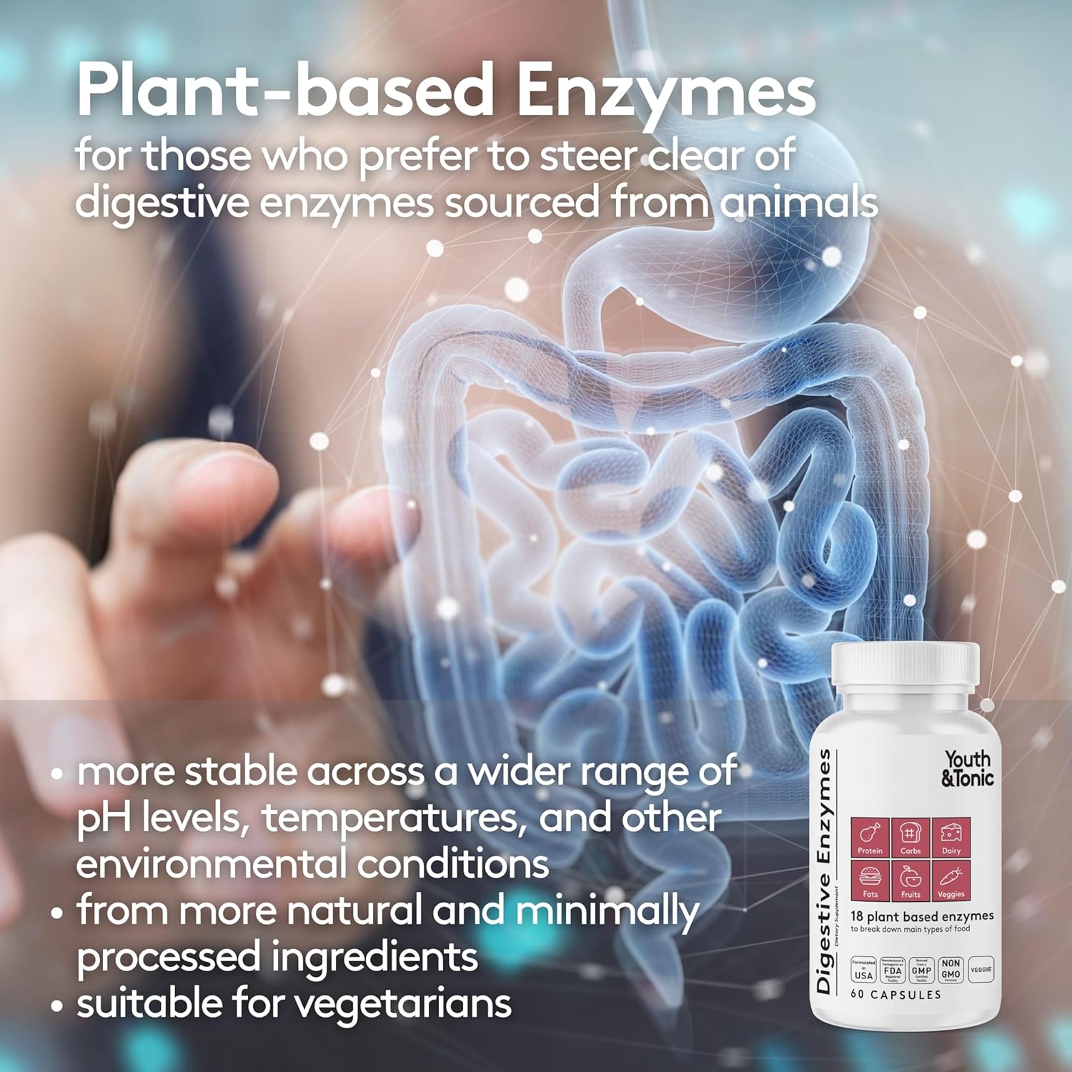 Digestive Supplement for Bloating and Gut Health with Enzymes, Probiotics, and Prebiotics - 120 Pills for Women and Men