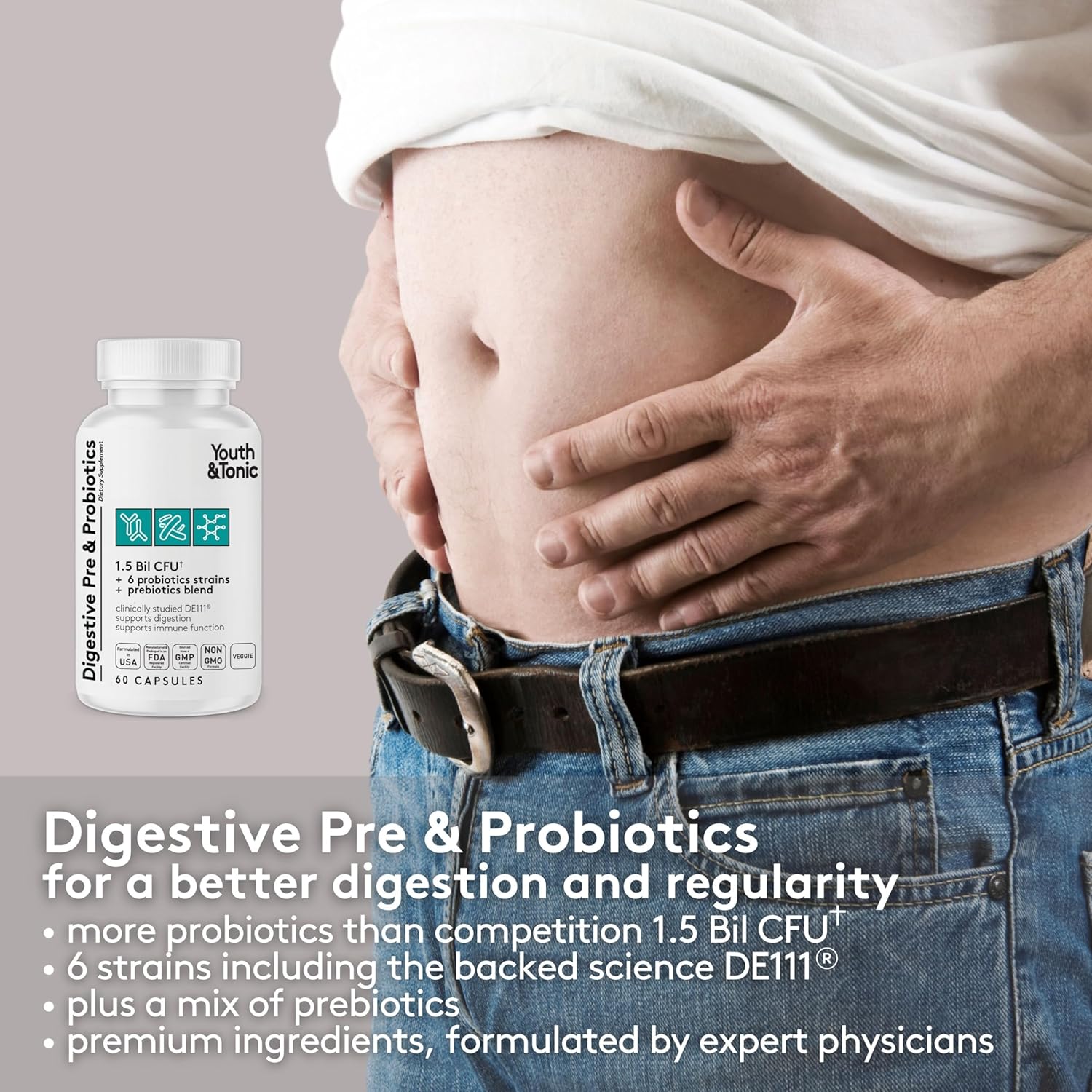 Digestive Supplement for Bloating and Gut Health with Enzymes, Probiotics, and Prebiotics - 120 Pills for Women and Men
