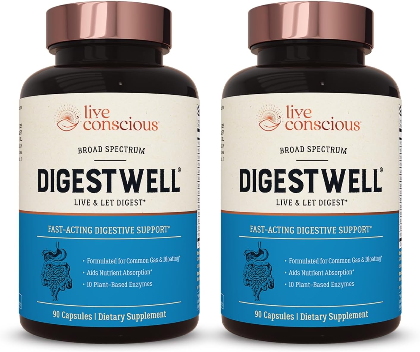 DigestWell Immediate Support - Fast-Acting Digestive Formula with Enzymes, Probiotics, & Herbs - Reduces Gas & Bloating - 90 Capsules (2-Pack)