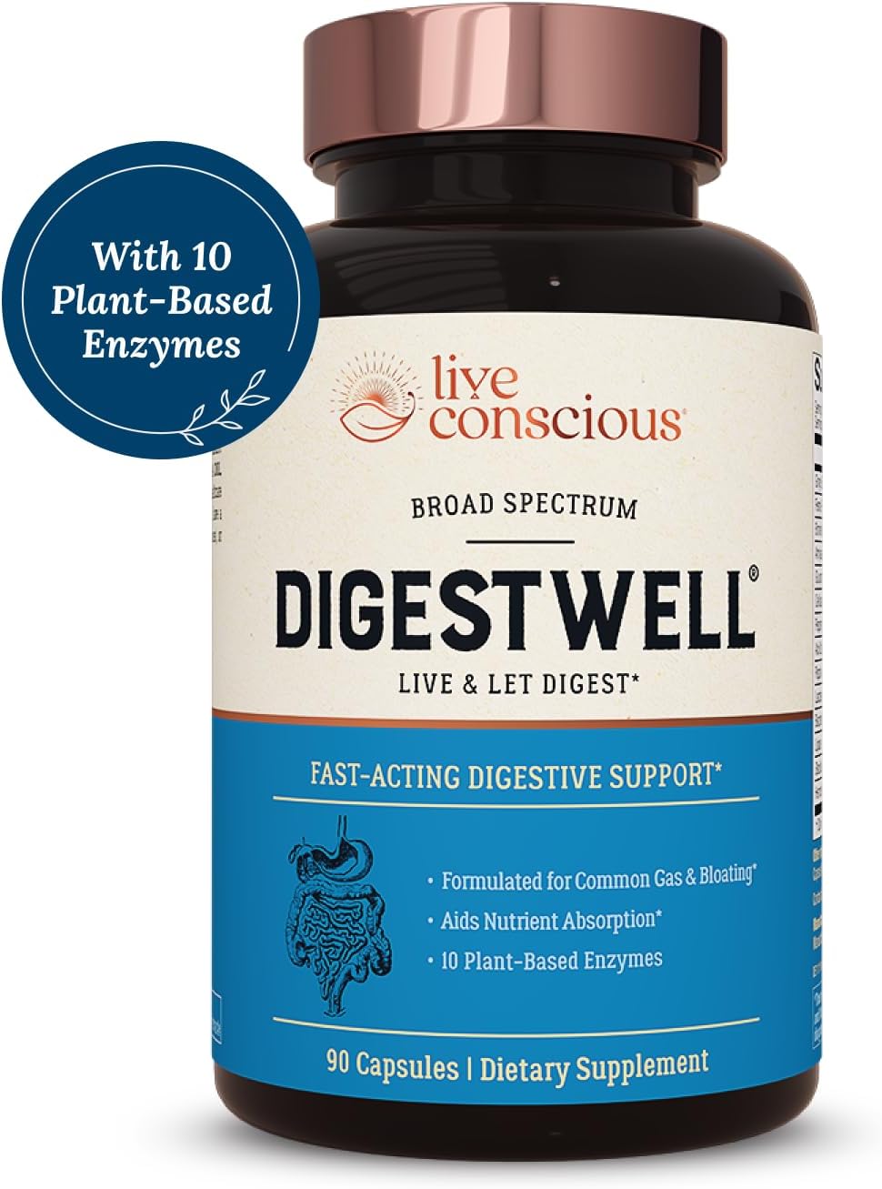 DigestWell Immediate Support - Fast-Acting Digestive Formula with Enzymes, Probiotics, & Herbs - Reduces Gas & Bloating - 90 Capsules (2-Pack)