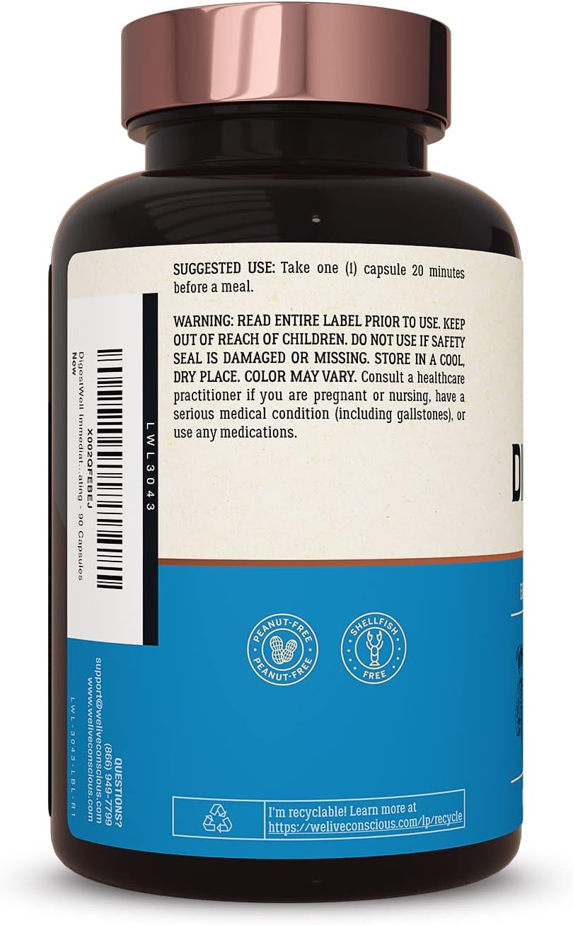 DigestWell Immediate Support - Fast-Acting Digestive Formula with Enzymes, Probiotics, & Herbs - Reduces Gas & Bloating - 90 Capsules (2-Pack)