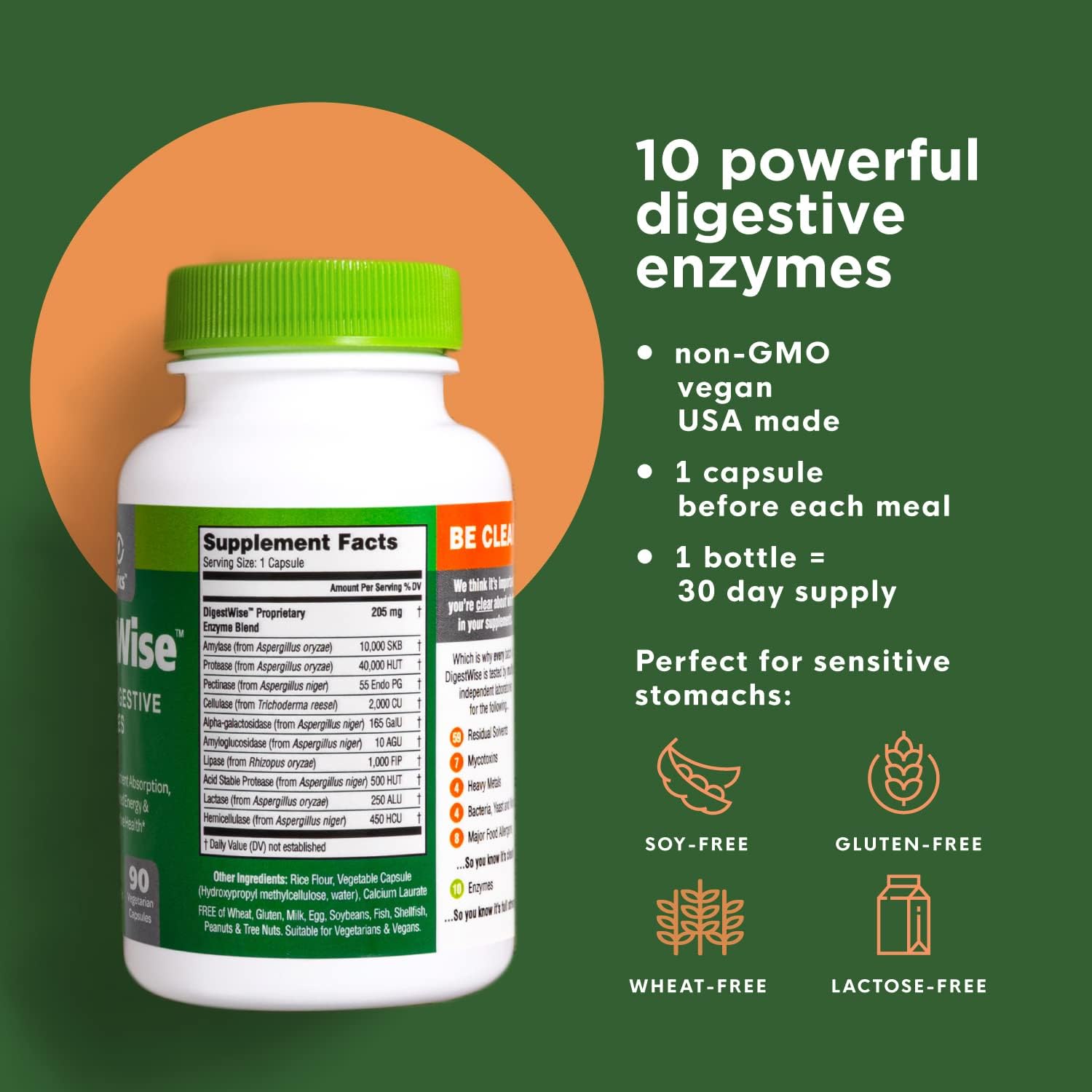 DigestWise Digestive Enzymes - Vegan Formula for Digestion Support & Relief - 10 Powerful Enzymes - Keto Friendly - 90 Capsules