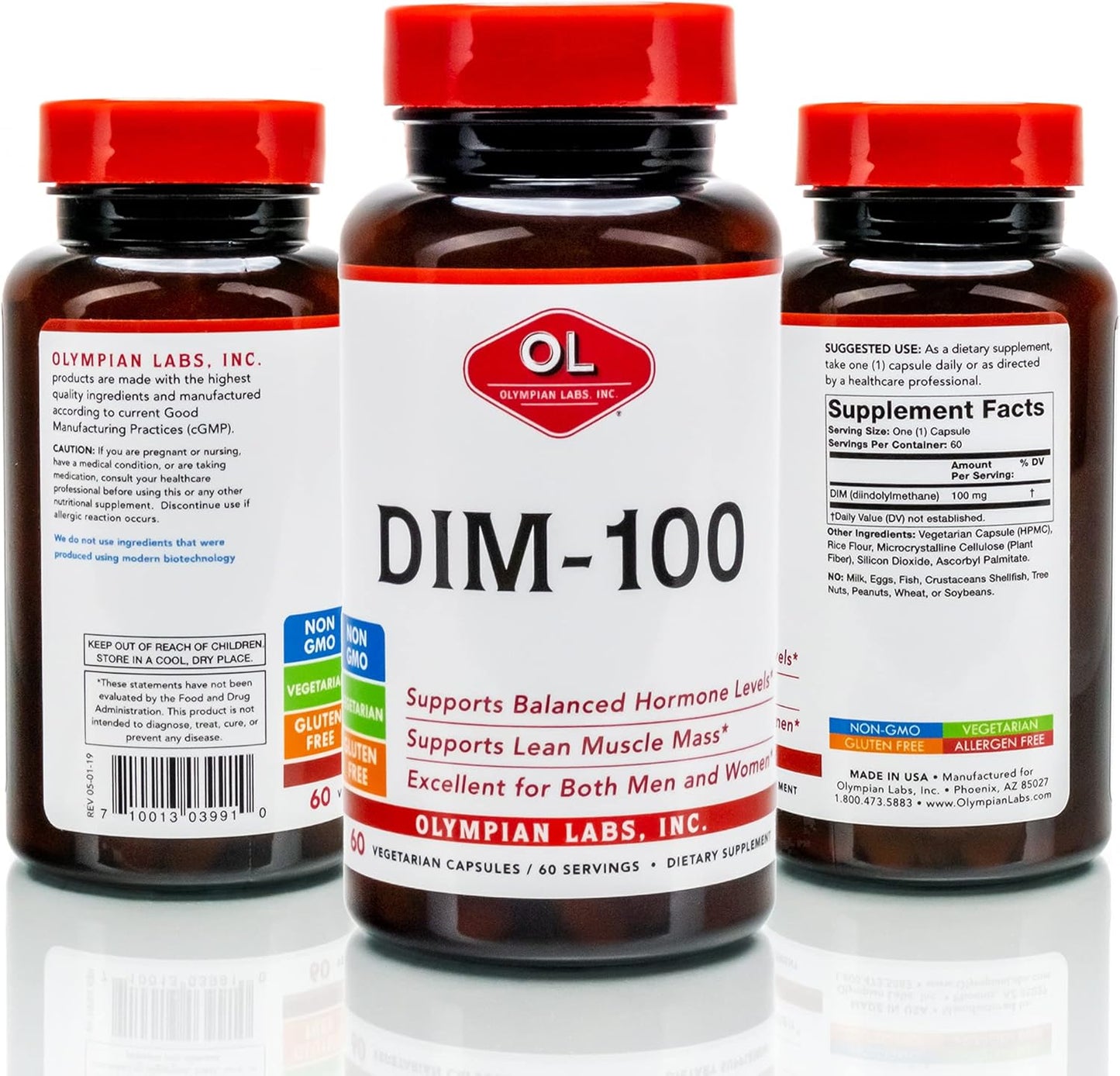 Diindolylmethane (DIM) Supplement 100mg - 60 Daily Capsules for Men and Women by Olympian Labs