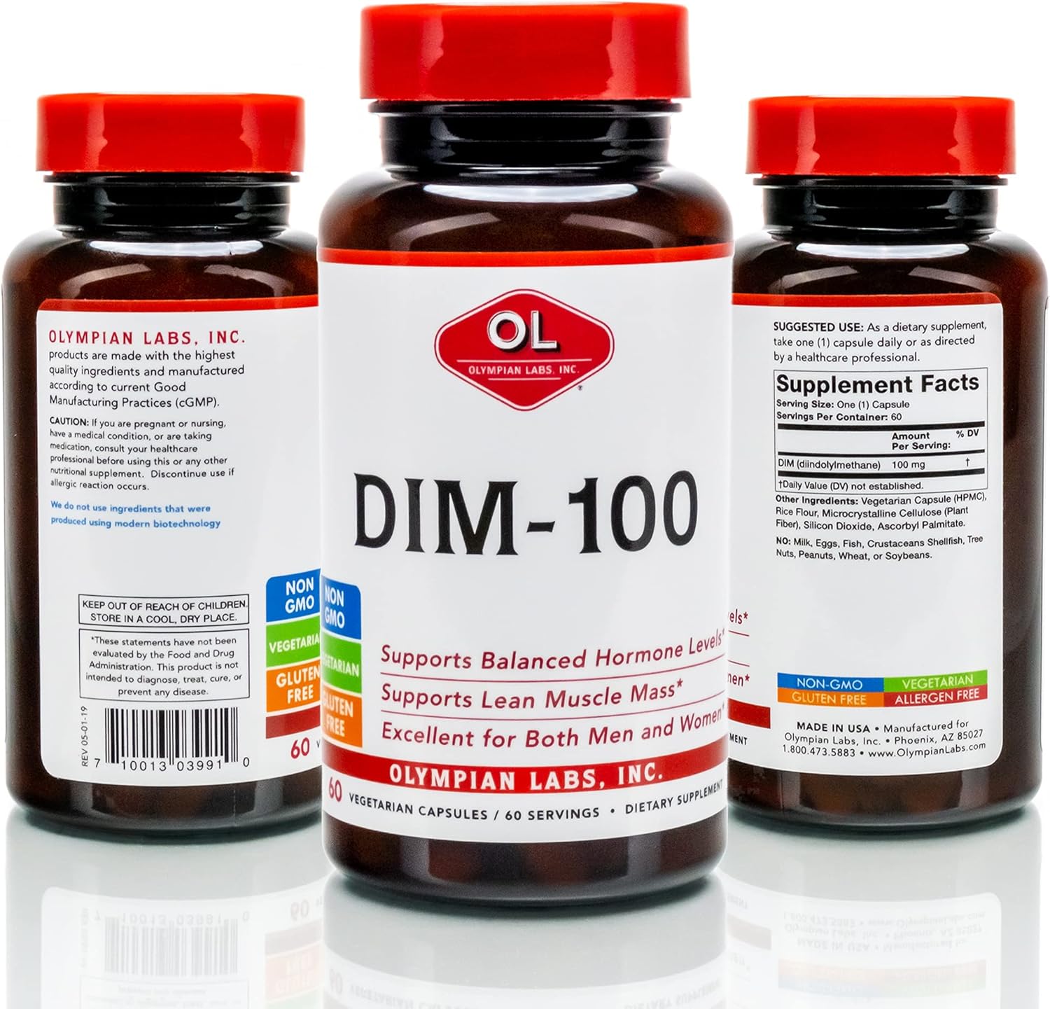 Diindolylmethane (DIM) Supplement 100mg - 60 Daily Capsules for Men and Women by Olympian Labs