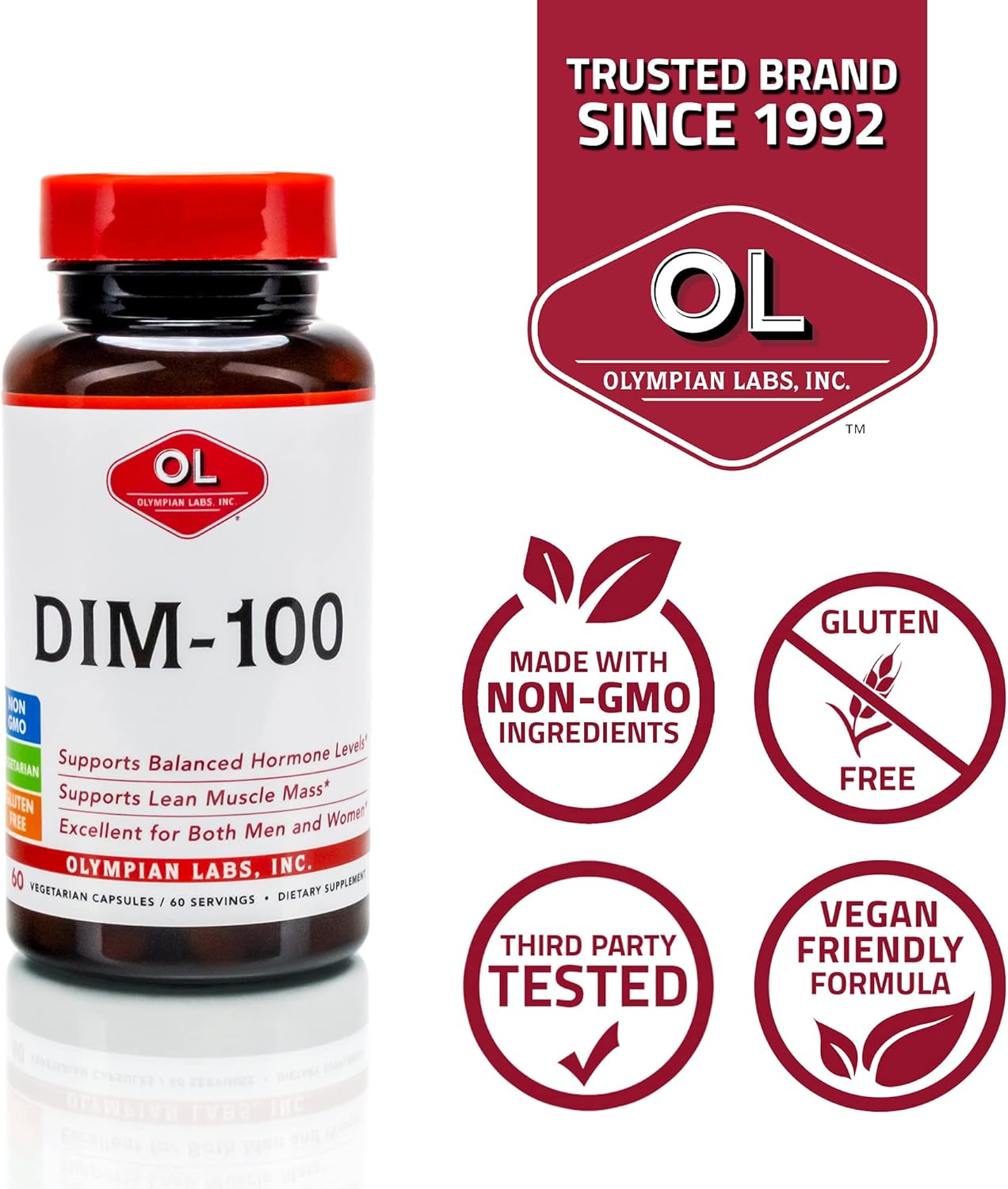 Diindolylmethane (DIM) Supplement 100mg - 60 Daily Capsules for Men and Women by Olympian Labs