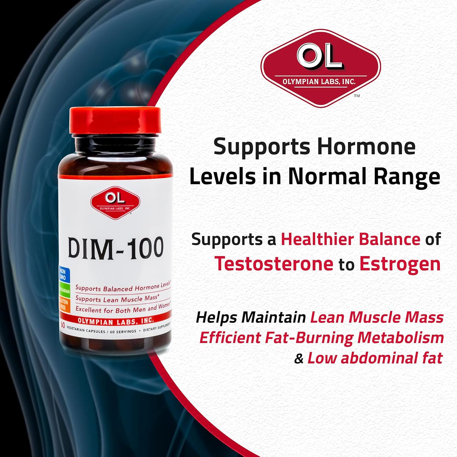 Diindolylmethane (DIM) Supplement 100mg - 60 Daily Capsules for Men and Women by Olympian Labs