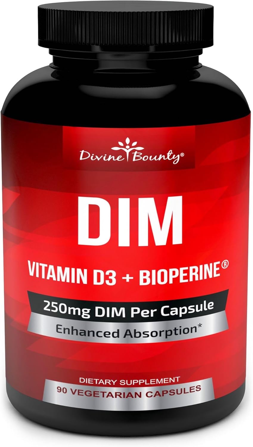 Diindolylmethane (DIM) Supplement 250mg with Vitamin D3 & BioPerine - Hormone Balance Support for Menopause & Estrogen - 90 Veg Capsules