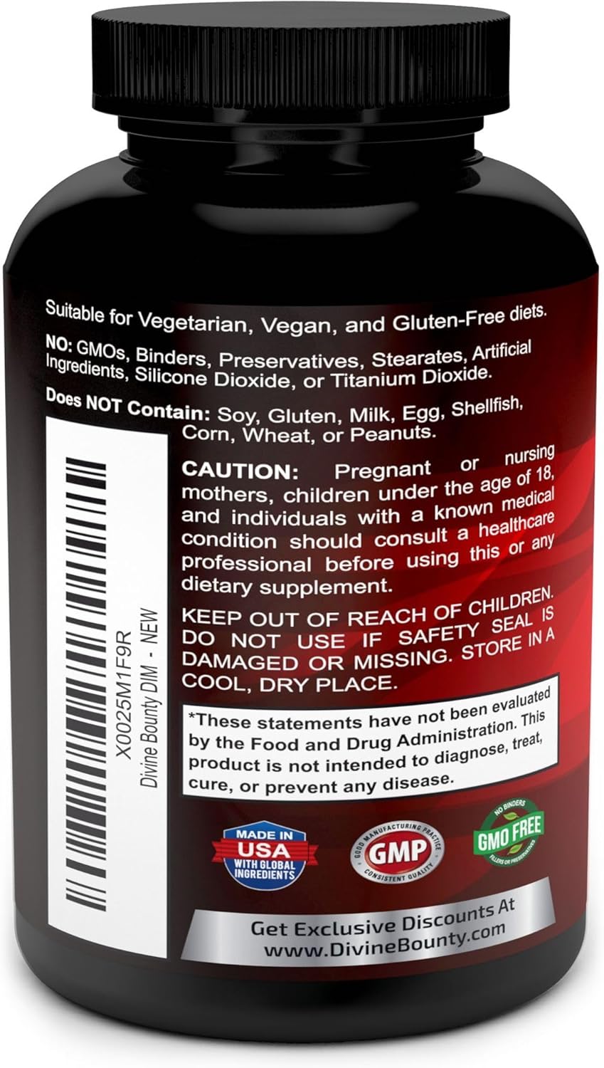Diindolylmethane (DIM) Supplement 250mg with Vitamin D3 & BioPerine - Hormone Balance Support for Menopause & Estrogen - 90 Veg Capsules