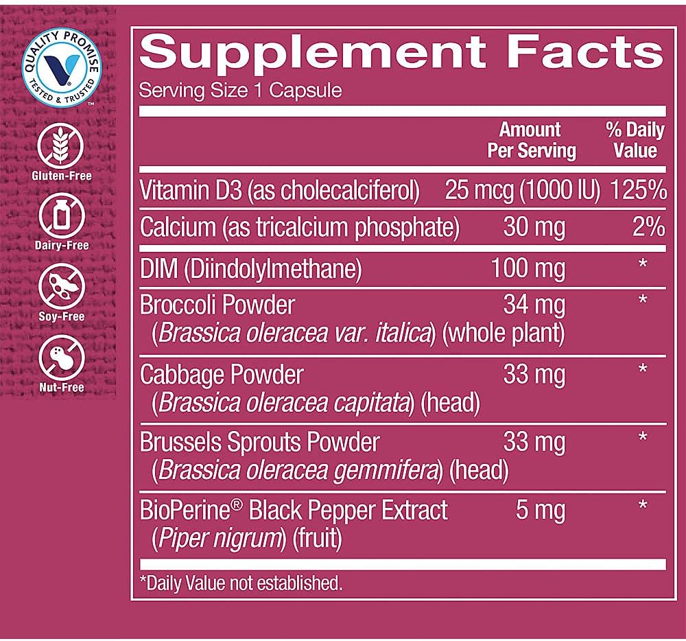 DIM 100MG with Bioperine Black Pepper Extract, Women's Health Supplement for Estrogen Metabolism - 120 Capsules