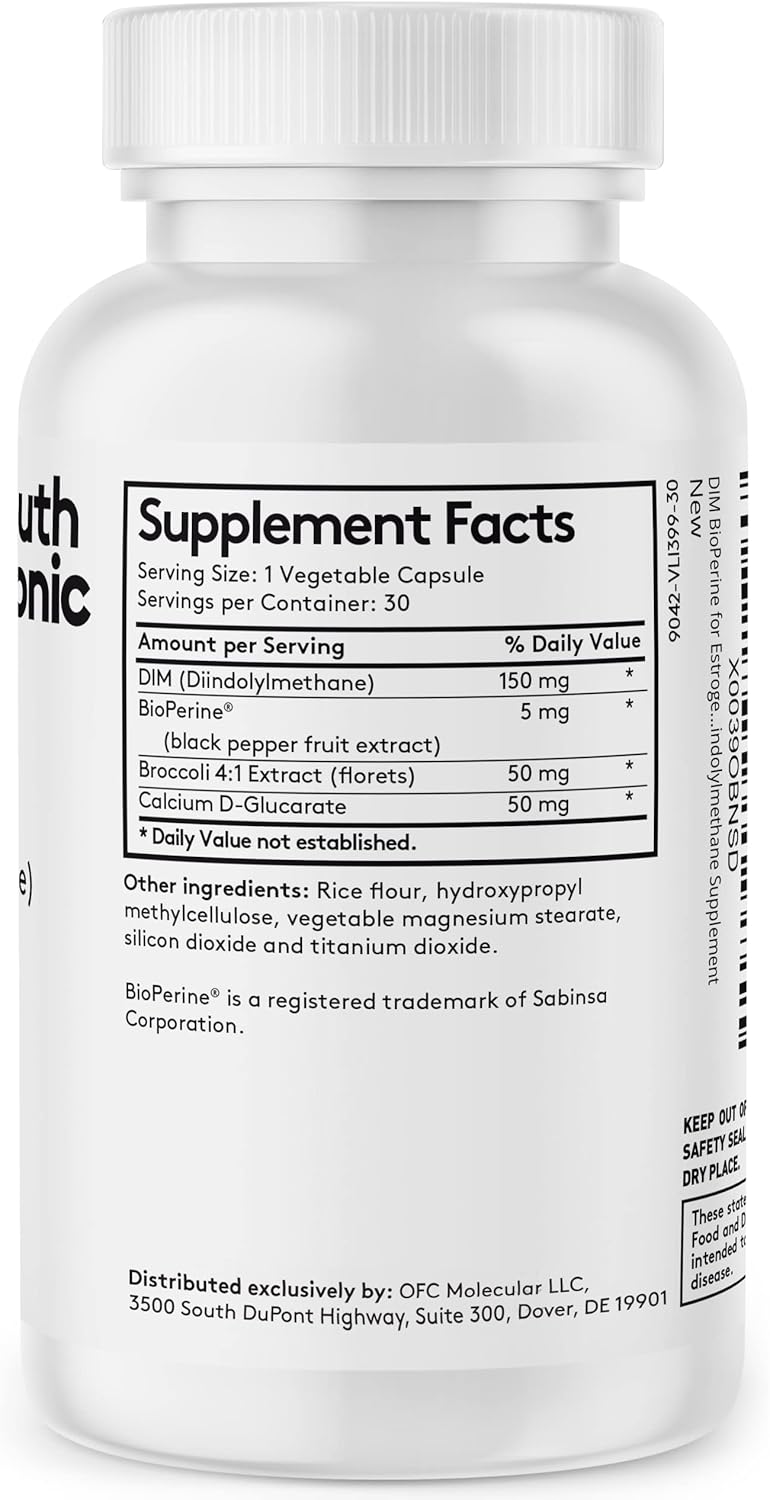 DIM BioPerine Supplement for Hormone Balance & Estrogen Metabolism Support - 30 Pills