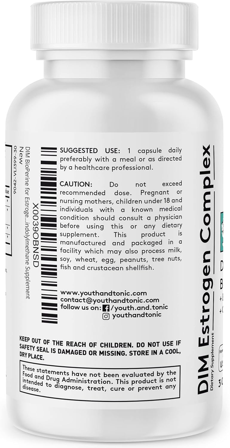 DIM BioPerine Supplement for Hormone Balance & Estrogen Metabolism Support - 30 Pills