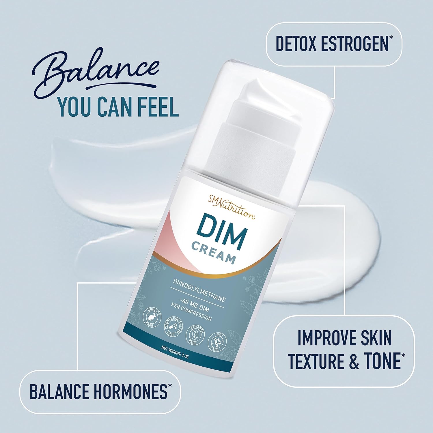 DIM Cream Supplement for Women | Hormone Balancing & Menopause Relief | Diindolylmethane Cream Supports Estrogen Balance, Hormonal Acne & Hot Flashes | Soy-Free | 40mg/serving