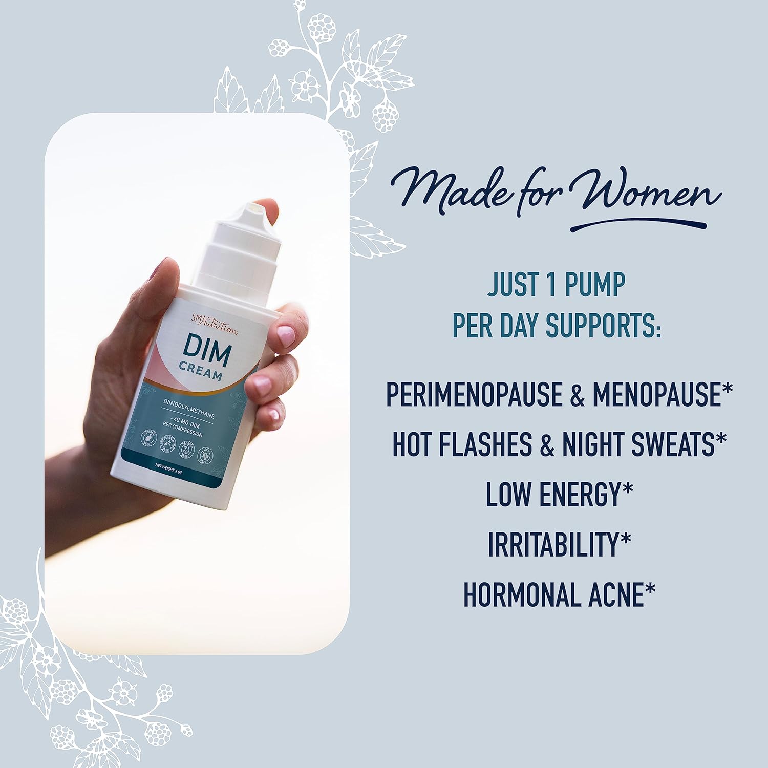 DIM Cream Supplement for Women | Hormone Balancing & Menopause Relief | Diindolylmethane Cream Supports Estrogen Balance, Hormonal Acne & Hot Flashes | Soy-Free | 40mg/serving