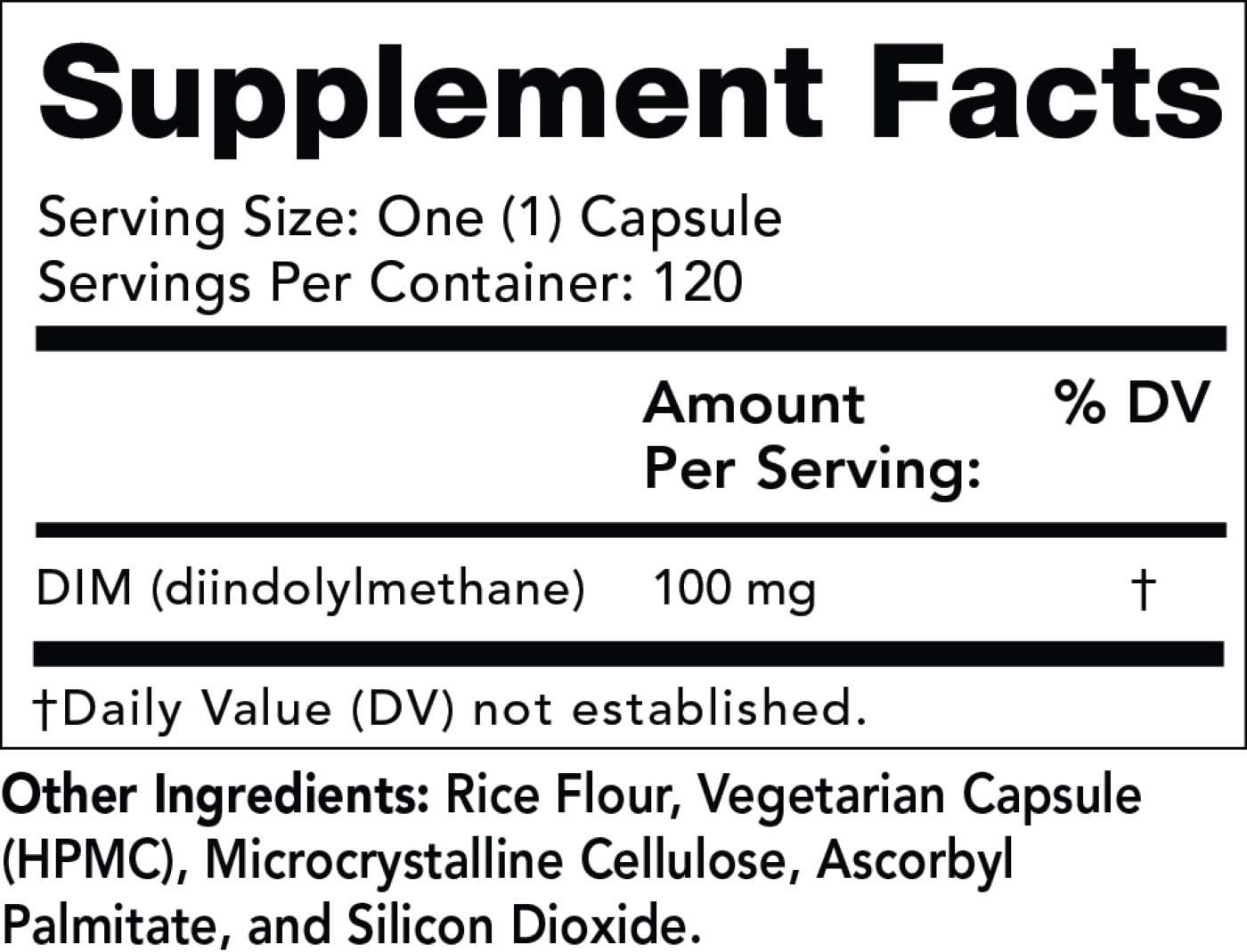DIM Diindolylmethane Supplement Capsules - 100mg for Hormone Balance, Clear Skin, PCOS, Fitness & Lean Muscle - 120 Capsules