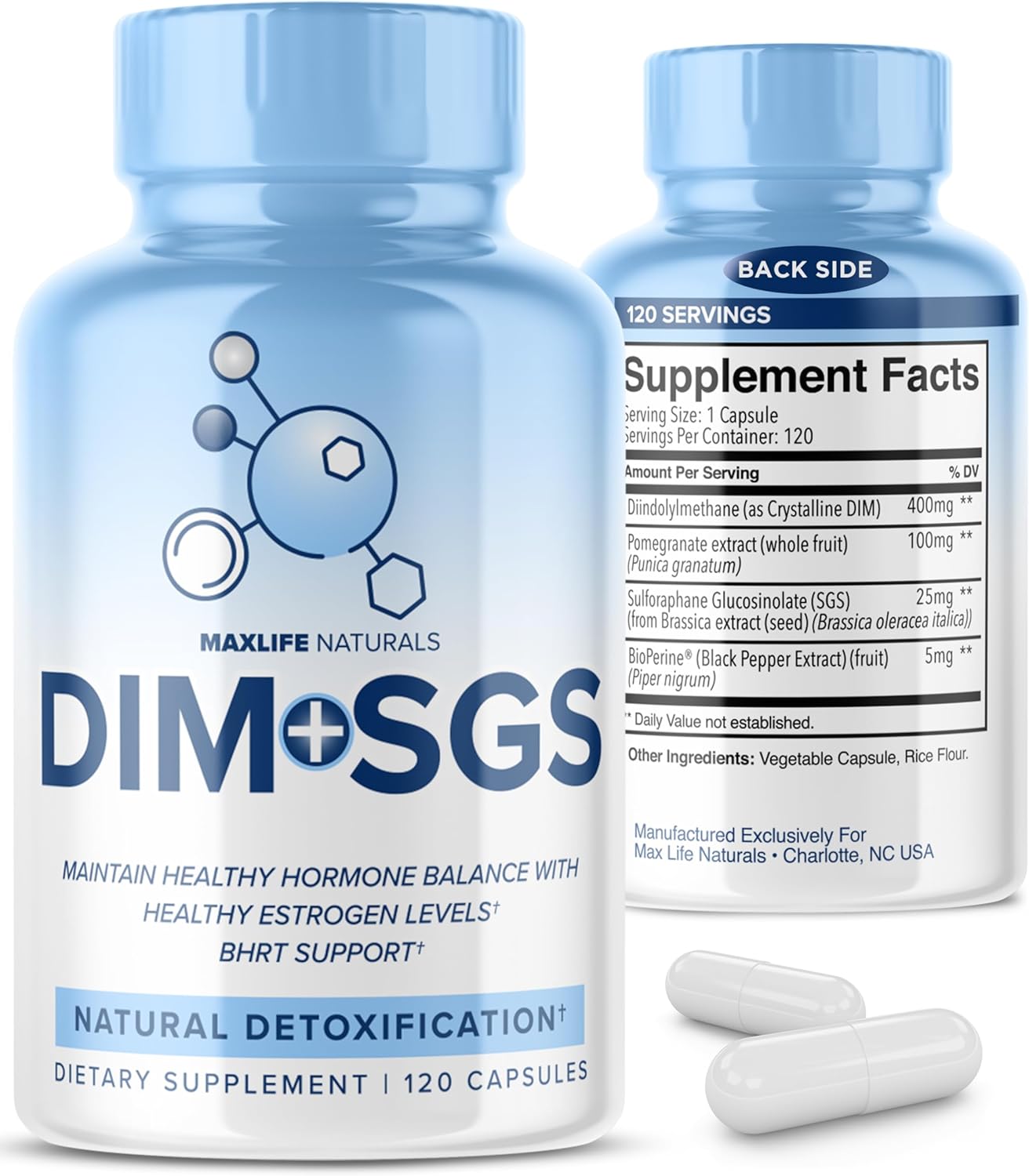 DIM SGS Supplement for Menopause & Prostate Health - 120 Capsules, Enhanced Absorption with Bioperine - 2-Month Supply