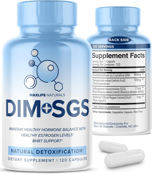DIM SGS Supplement for Menopause & Prostate Health - 120 Capsules, Enhanced Absorption with Bioperine - 2-Month Supply
