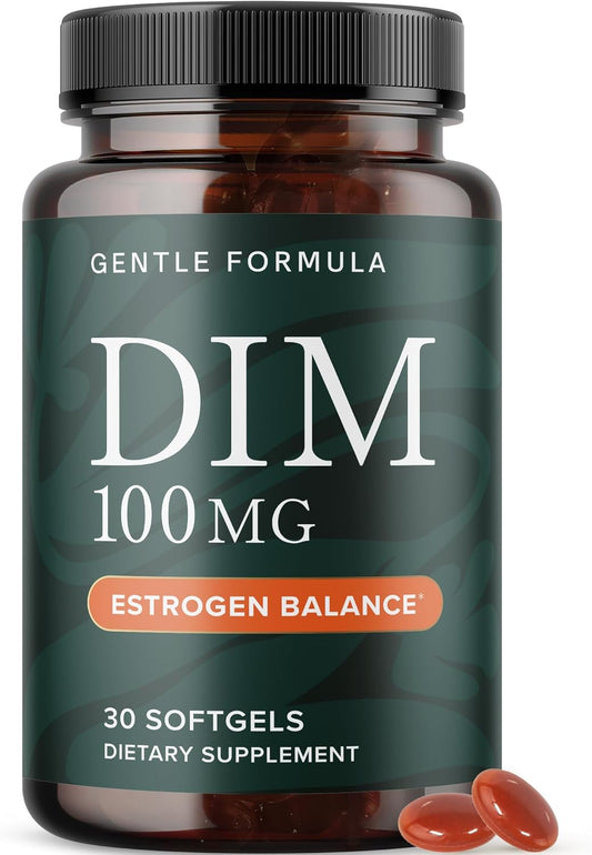 DIM Supplement 100mg for Hormone Balance & Antioxidant Support | Estrogen Balance for Women & Men | Diindolylmethane Softgels with MCT Oil & Vitamin E | 30 Ct. Gentle Formula