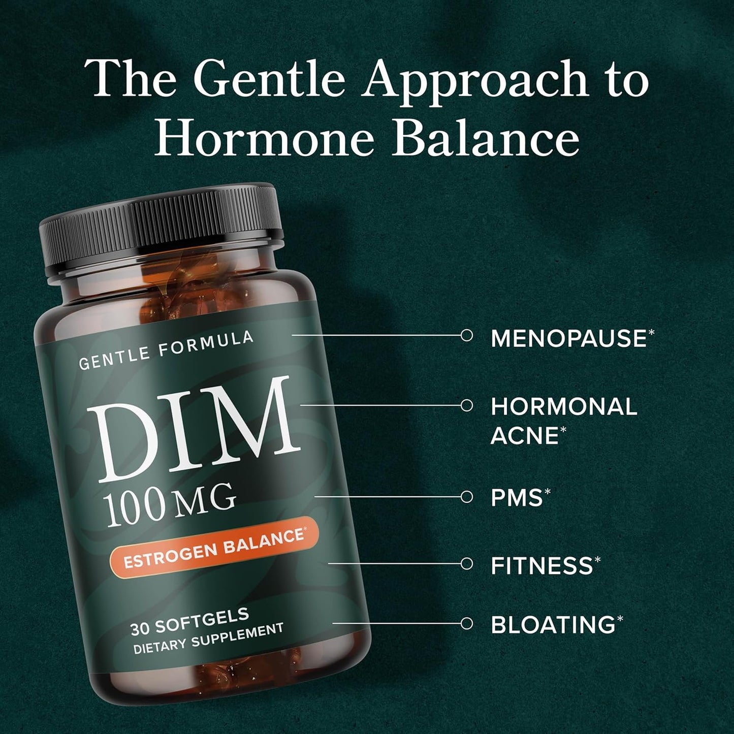 DIM Supplement 100mg for Hormone Balance & Antioxidant Support | Estrogen Balance for Women & Men | Diindolylmethane Softgels with MCT Oil & Vitamin E | 30 Ct. Gentle Formula