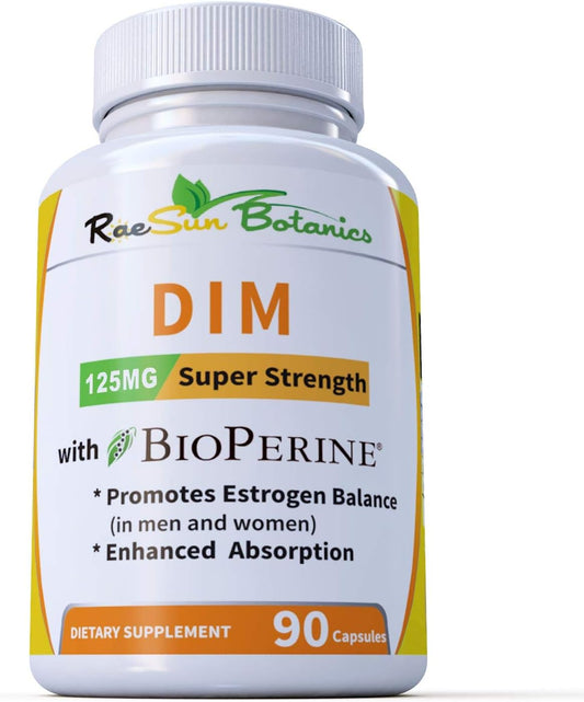 DIM Supplement 125mg with BioPerine - 90-Day Supply for Estrogen Balance, Hormone Menopause, Acne, Hair Skin Nails