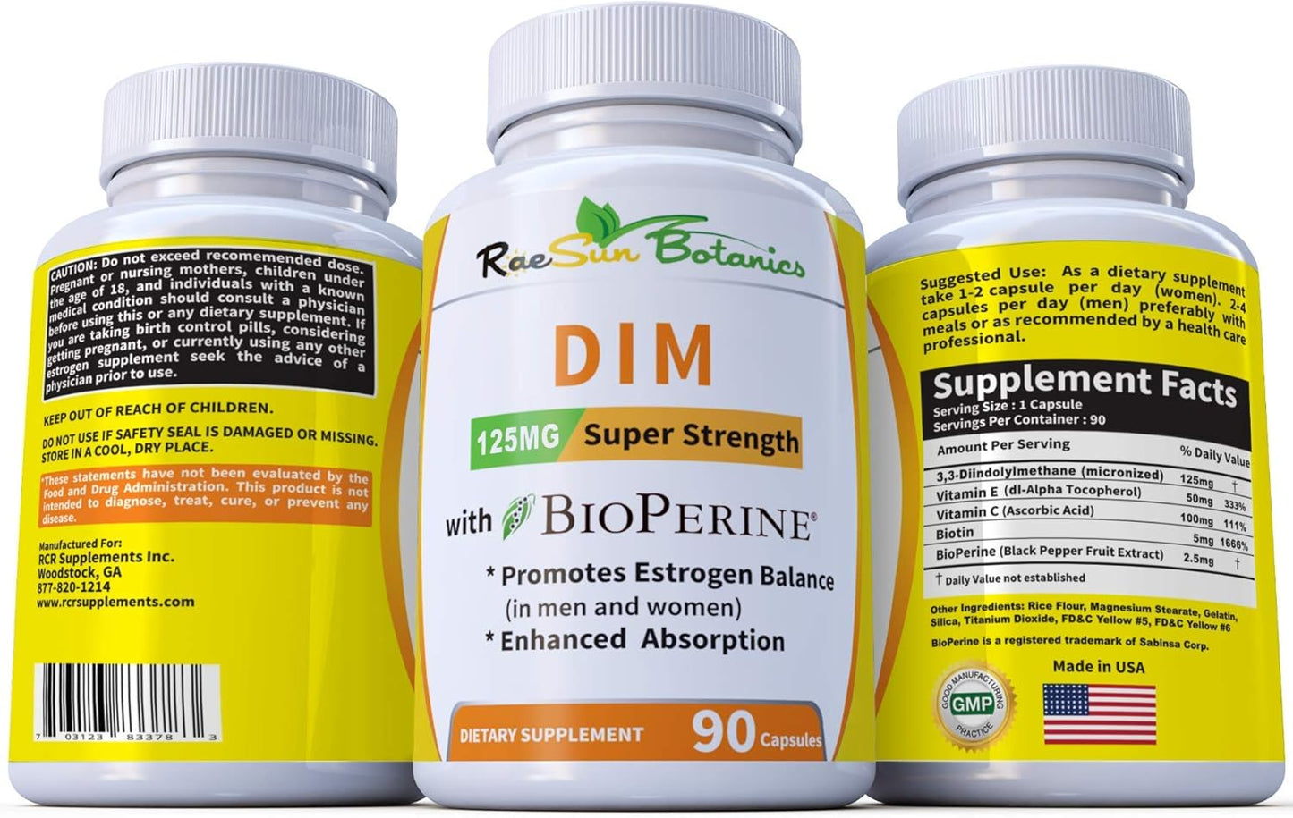 DIM Supplement 125mg with BioPerine - 90-Day Supply for Estrogen Balance, Hormone Menopause, Acne, Hair Skin Nails