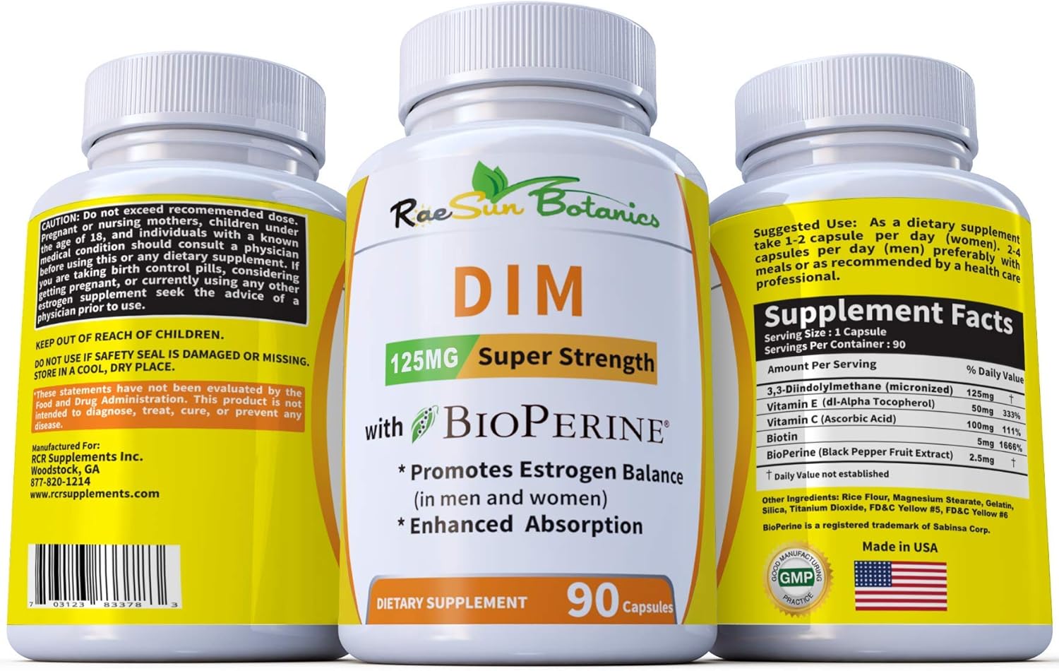 DIM Supplement 125mg with BioPerine - 90-Day Supply for Estrogen Balance, Hormone Menopause, Acne, Hair Skin Nails