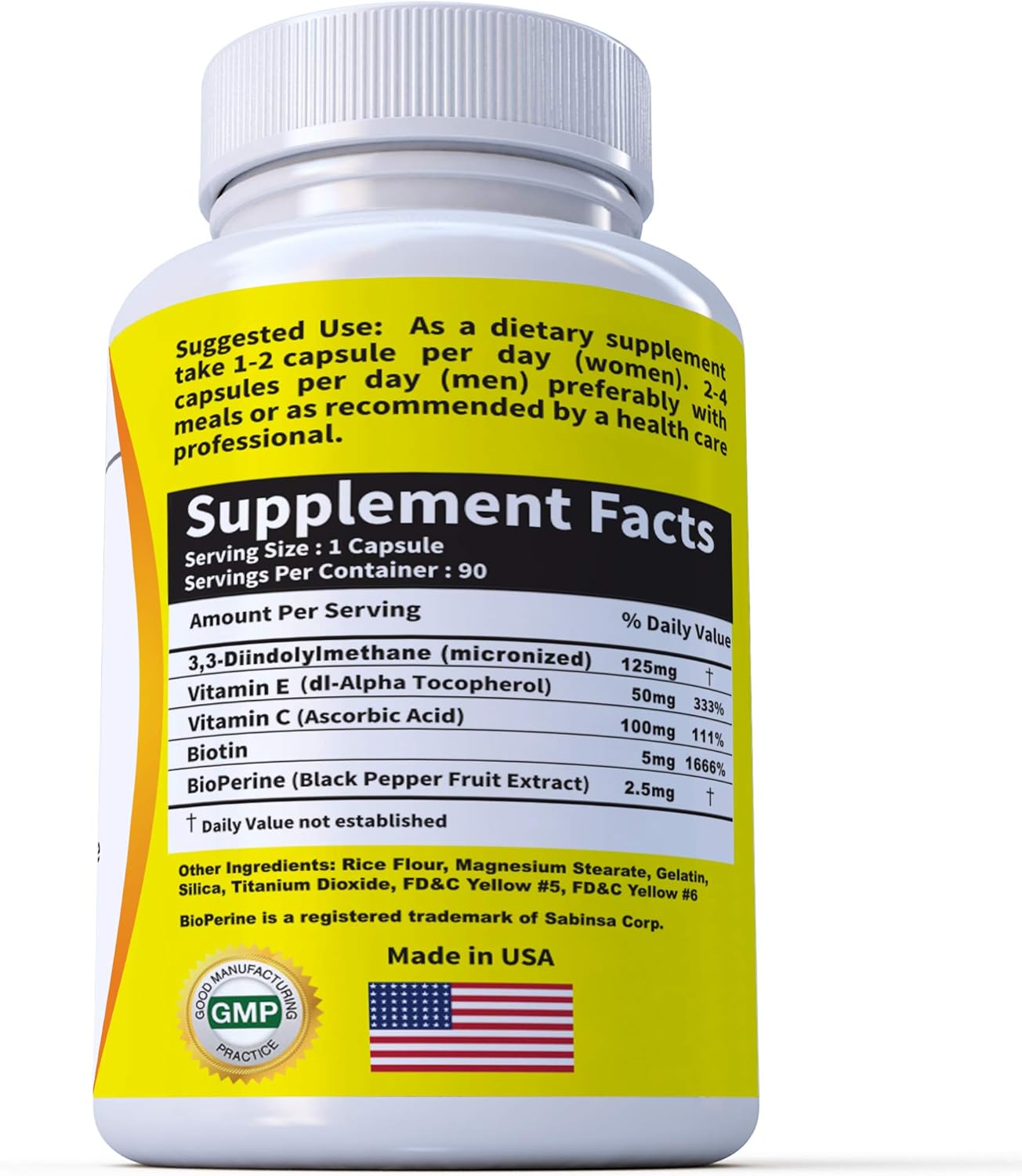 DIM Supplement 125mg with BioPerine - 90-Day Supply for Estrogen Balance, Hormone Menopause, Acne, Hair Skin Nails