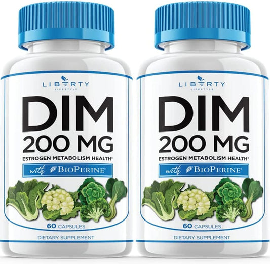 DIM Supplement 200mg with BioPerine for Estrogen Balance & Menopause Relief - Vegan Acne Treatment - 120 Capsules