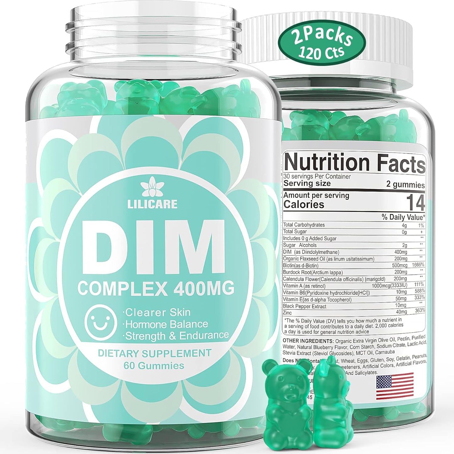 DIM Supplement for Women 400mg with Biotin, Flaxseed Oil, Burdock - Hormone Balance, Menopause Support for Men & Women - 120 Capsules
