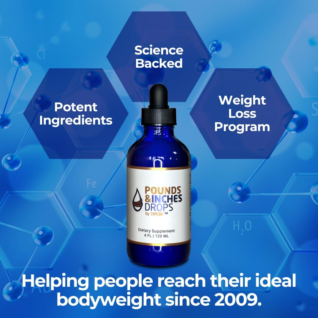 Dirobi Pounds and Inches Drops - Liquid Weight Loss Supplement for Women and Men - Blueberry Flavor - Diet Pill Alternative