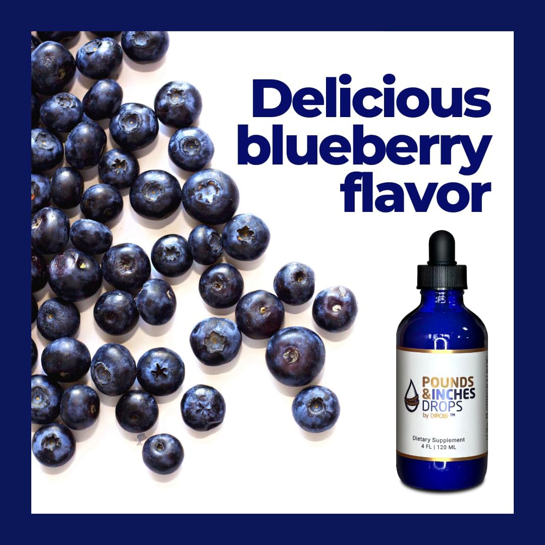 Dirobi Pounds and Inches Drops - Liquid Weight Loss Supplement for Women and Men - Blueberry Flavor - Diet Pill Alternative